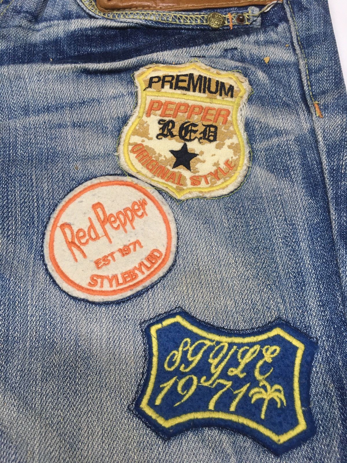 Japanese Brand Red peper embroidery spellout lot of patch distressed denim Size US 28 / EU 44 - 12 Thumbnail
