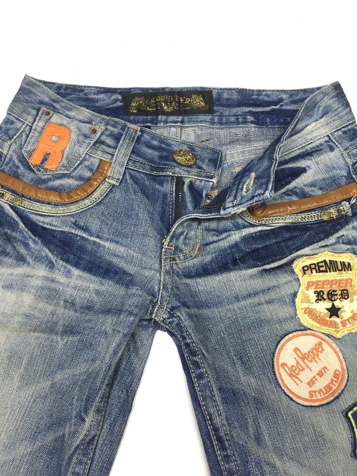 Japanese Brand Red peper embroidery spellout lot of patch distressed denim Size US 28 / EU 44 - 7 Thumbnail
