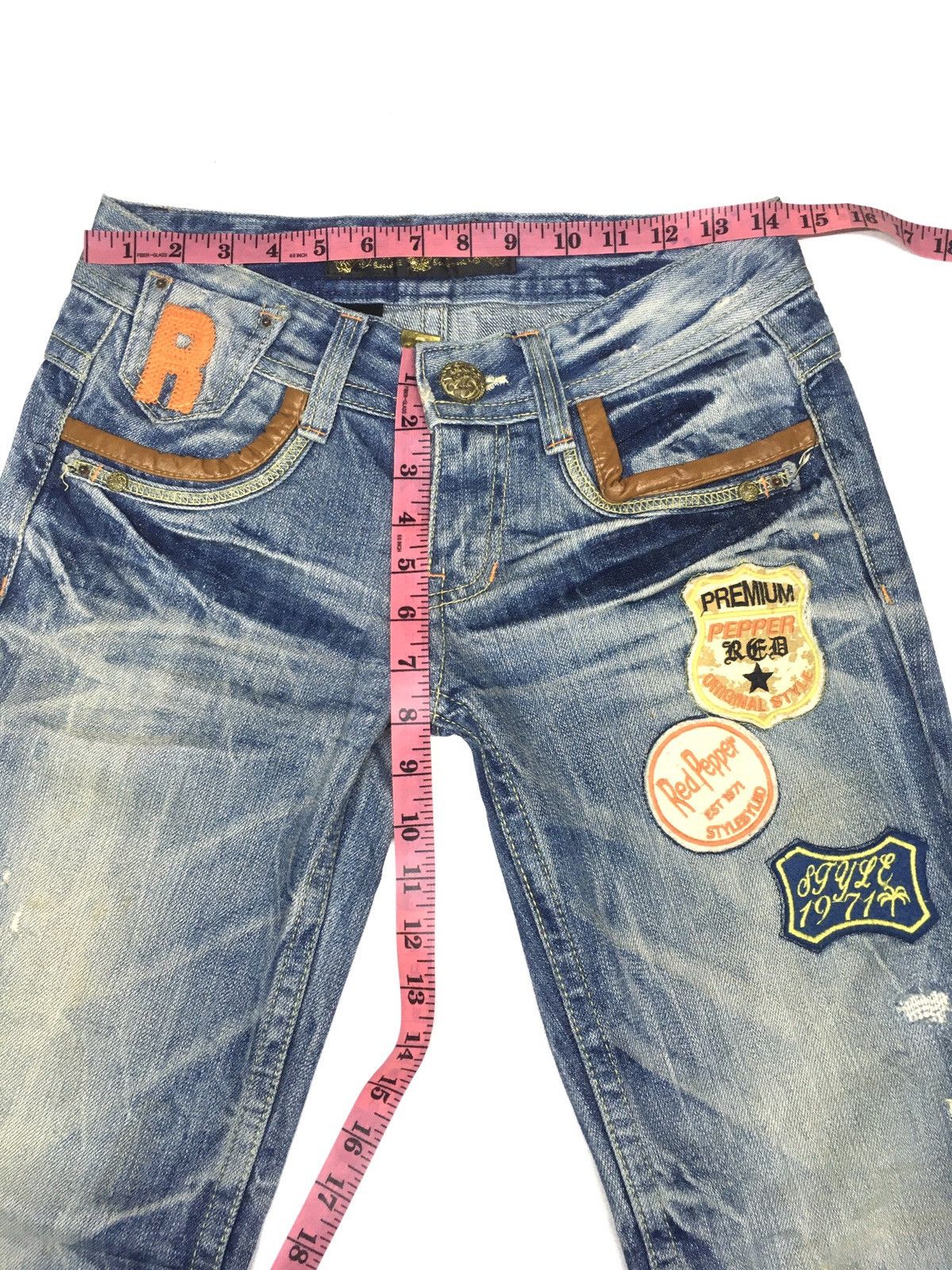 Japanese Brand Red peper embroidery spellout lot of patch distressed denim Size US 28 / EU 44 - 5 Thumbnail