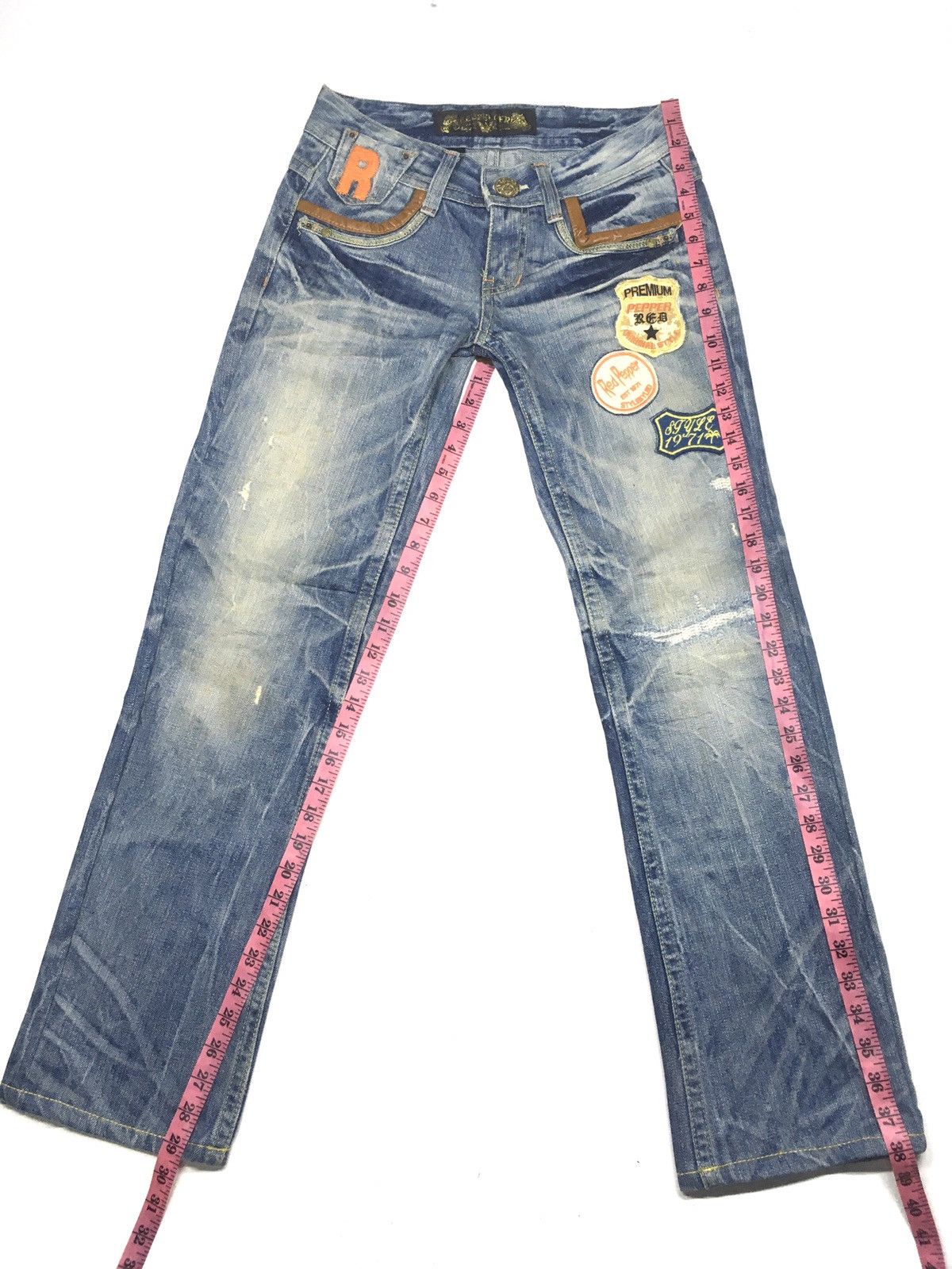 Japanese Brand Red peper embroidery spellout lot of patch distressed denim Size US 28 / EU 44 - 4 Thumbnail