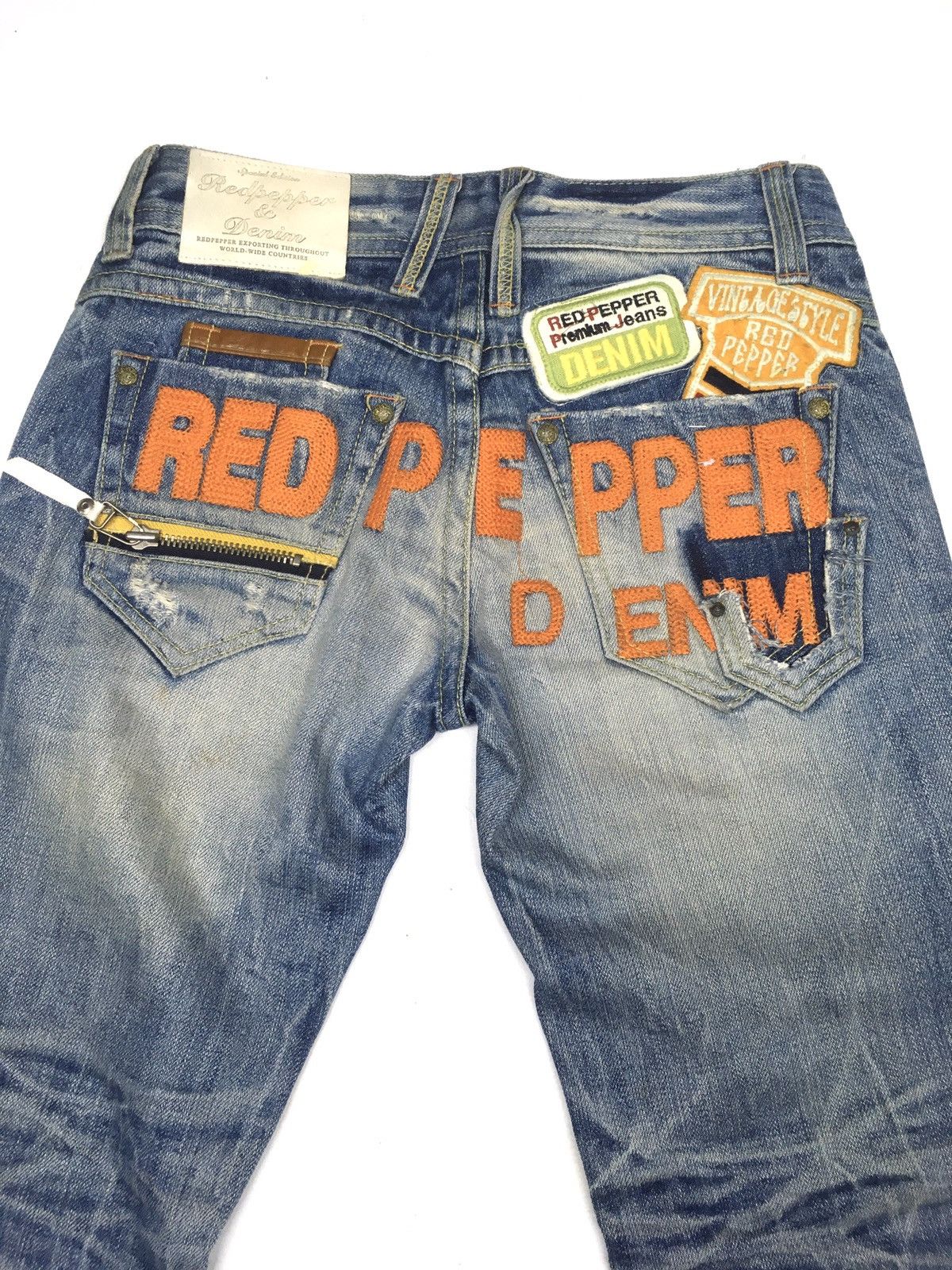 Japanese Brand Red peper embroidery spellout lot of patch distressed denim Size US 28 / EU 44 - 2 Thumbnail