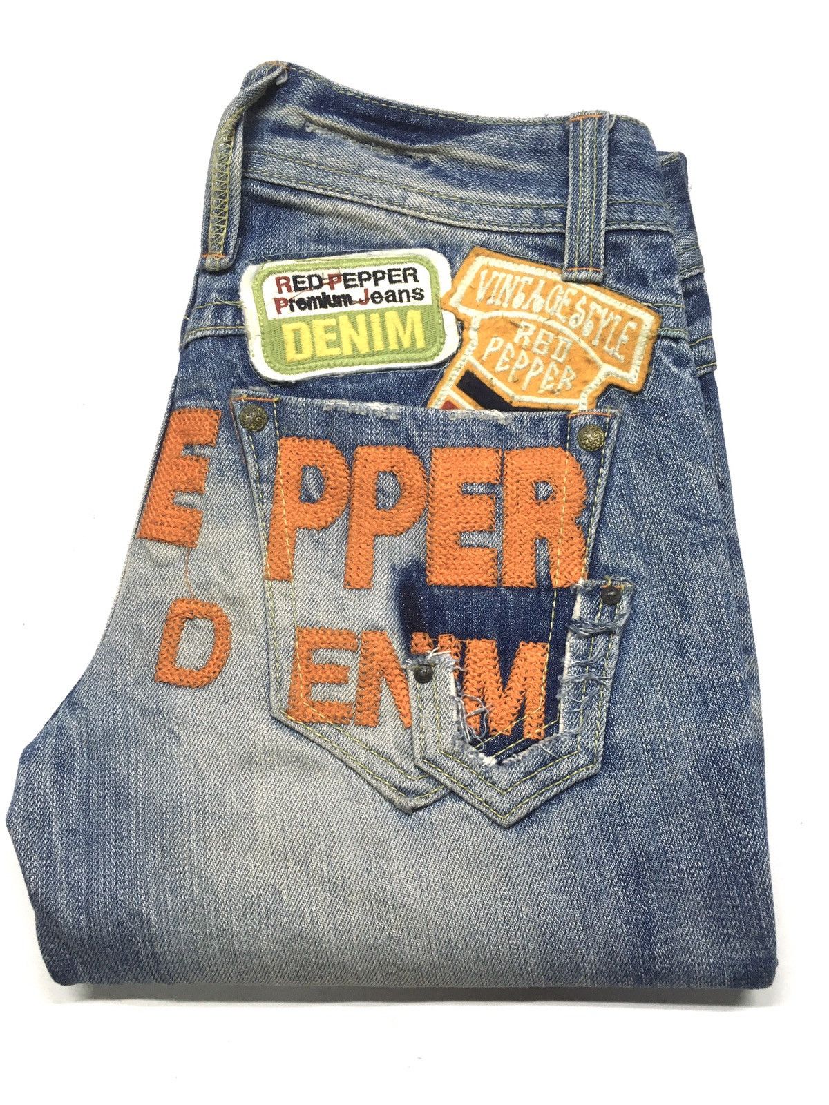Japanese Brand Red peper embroidery spellout lot of patch distressed denim Size US 28 / EU 44 - 3 Thumbnail