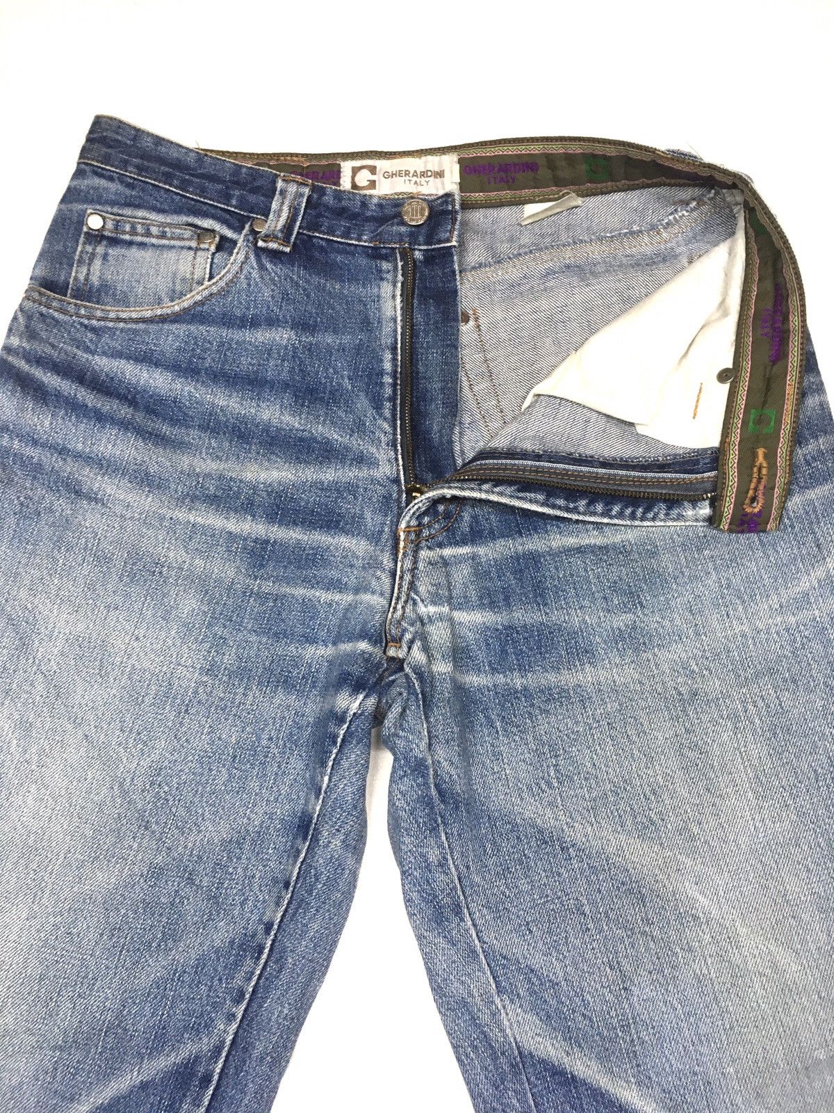 Designer × Vintage Gherardini italy embroidery blue wash distressed denim Size US 30 / EU 46 - 5 Thumbnail