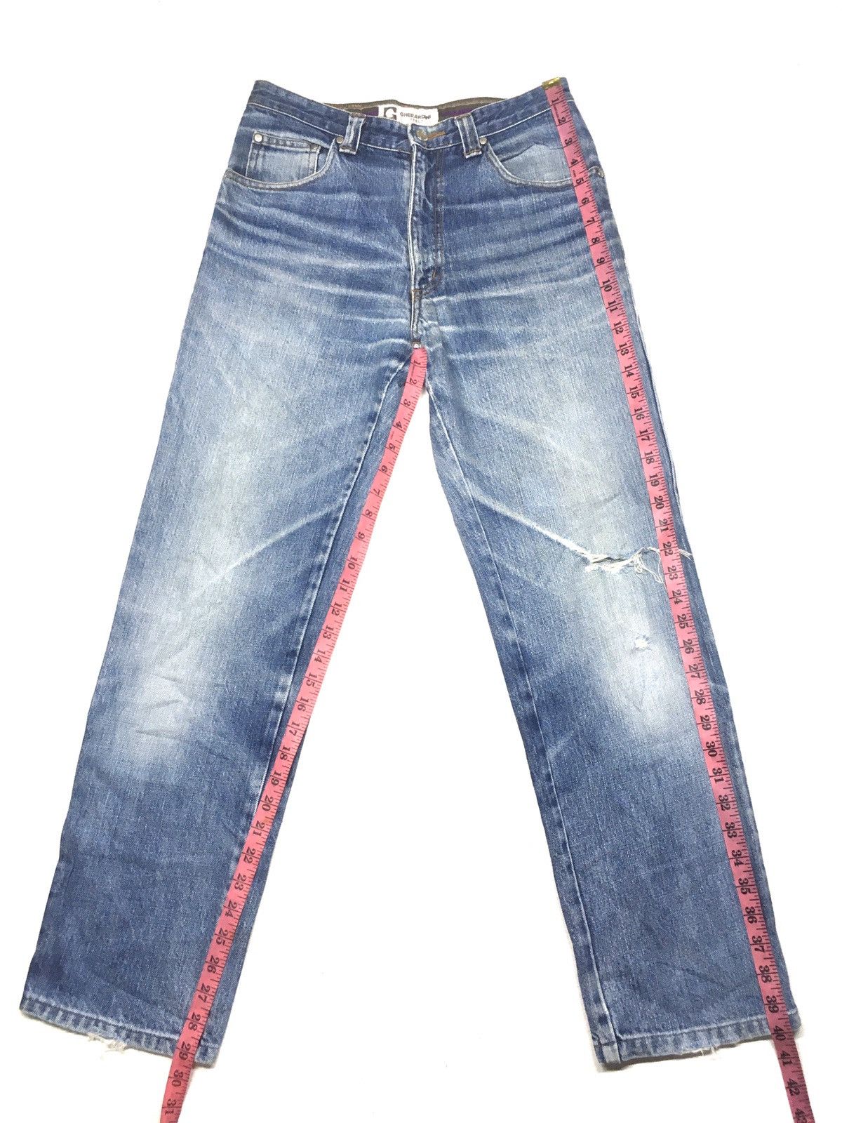 Designer × Vintage Gherardini italy embroidery blue wash distressed denim Size US 30 / EU 46 - 2 Thumbnail