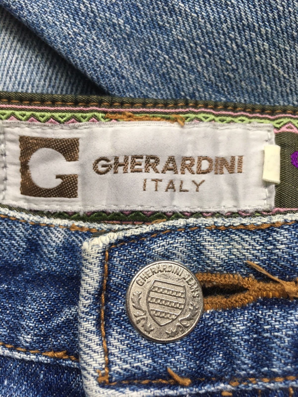 Designer × Vintage Gherardini italy embroidery blue wash distressed denim Size US 30 / EU 46 - 10 Thumbnail