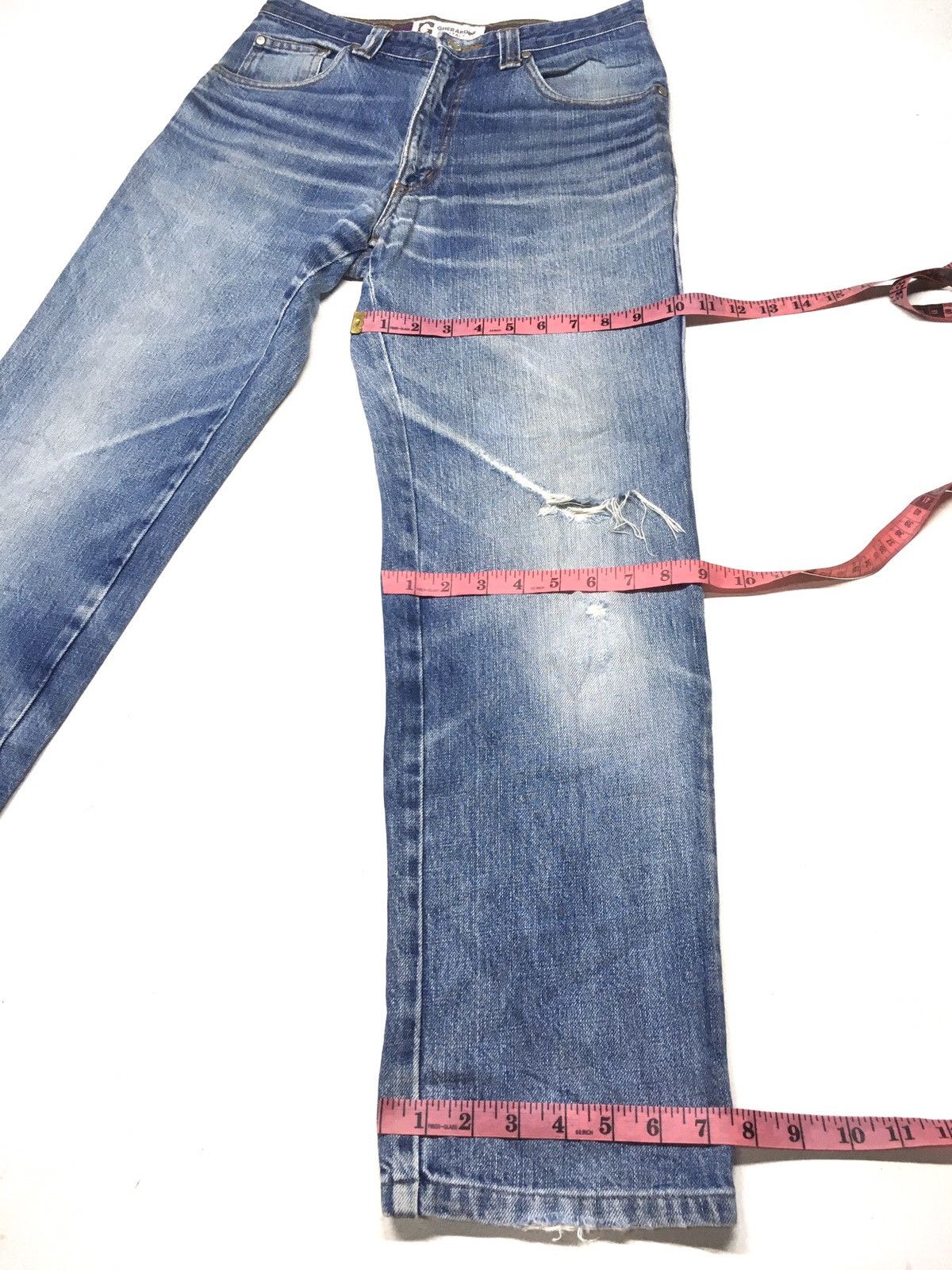 Designer × Vintage Gherardini italy embroidery blue wash distressed denim Size US 30 / EU 46 - 4 Thumbnail