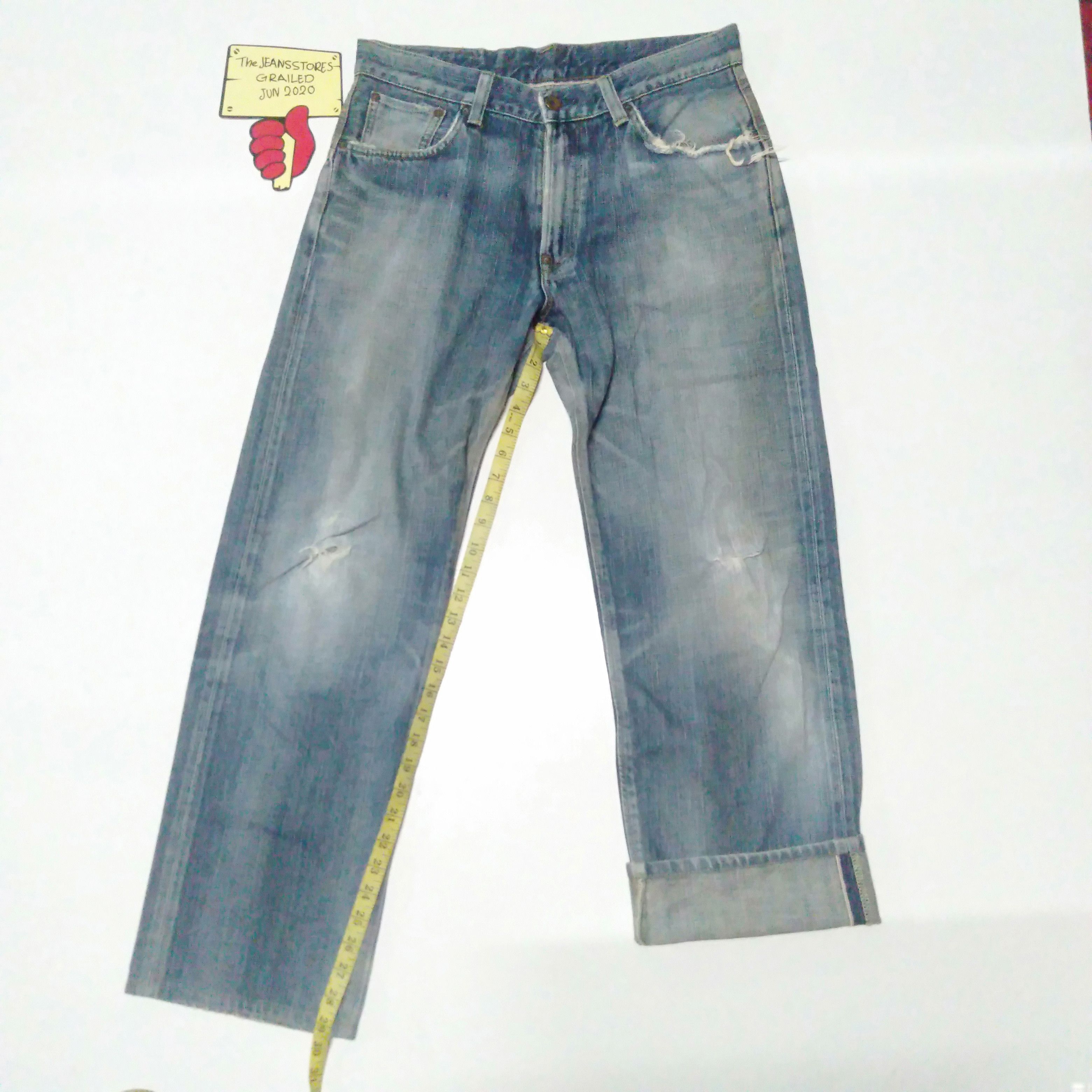 Edwin × Vintage vintage selvedge Edwin 505 blue wash distressed denim Size US 34 / EU 50 - 2 Thumbnail