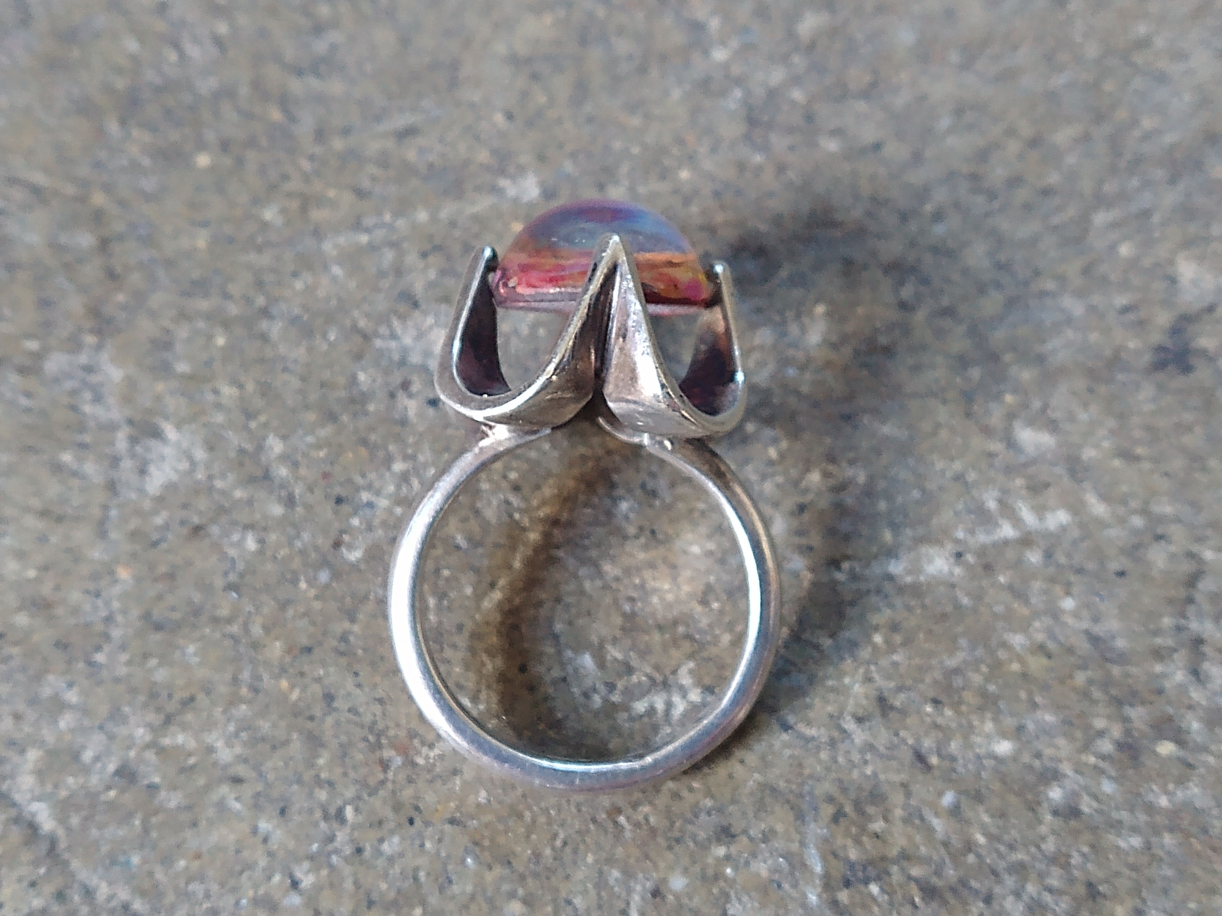 Jewelry Vintage Sterling Silver Ring Size 7.25 Glass Belcher Modern Size ONE SIZE - 5 Thumbnail