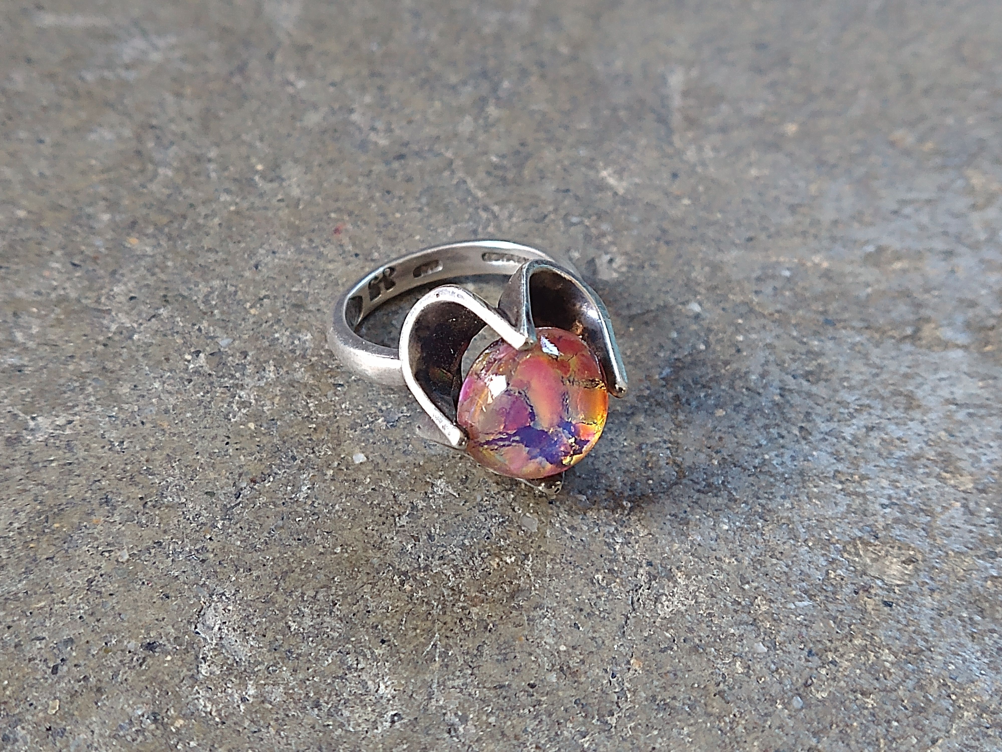 Jewelry Vintage Sterling Silver Ring Size 7.25 Glass Belcher Modern Size ONE SIZE - 2 Thumbnail