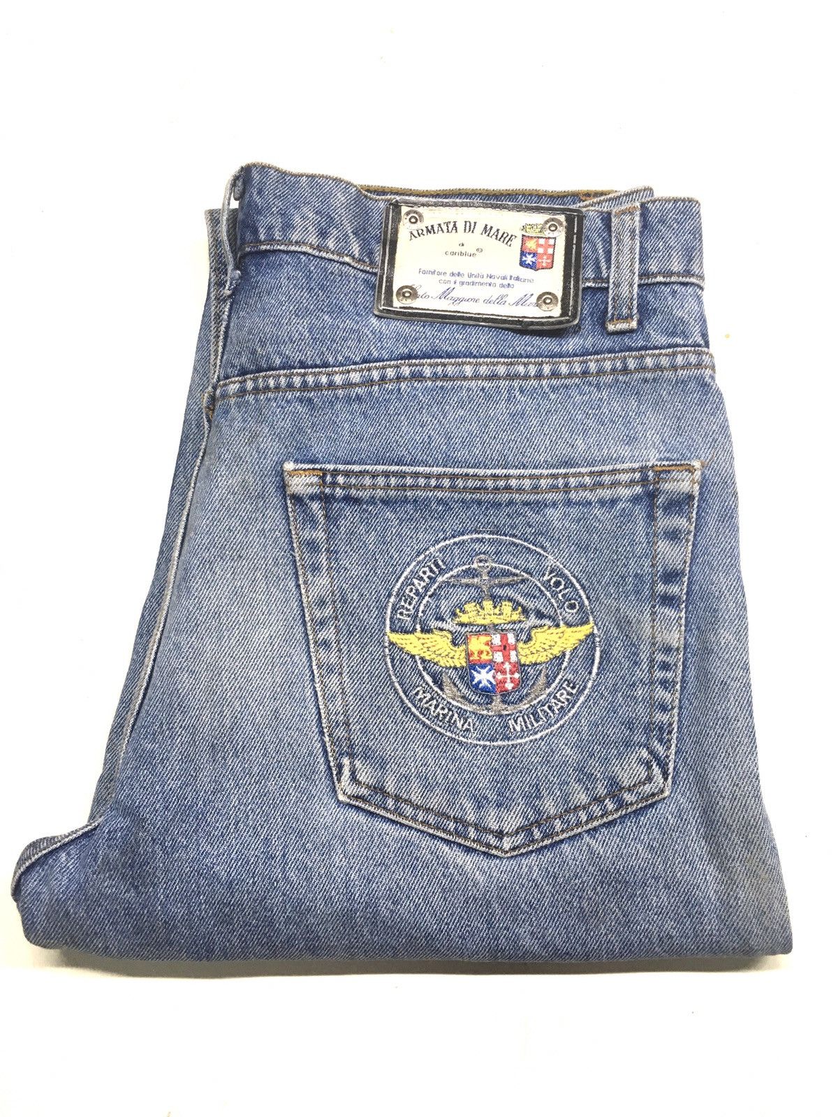 image of Distressed Denim x Military vintage Armata Di Mare Italiana Militare Distresed in Blue (Size 32)