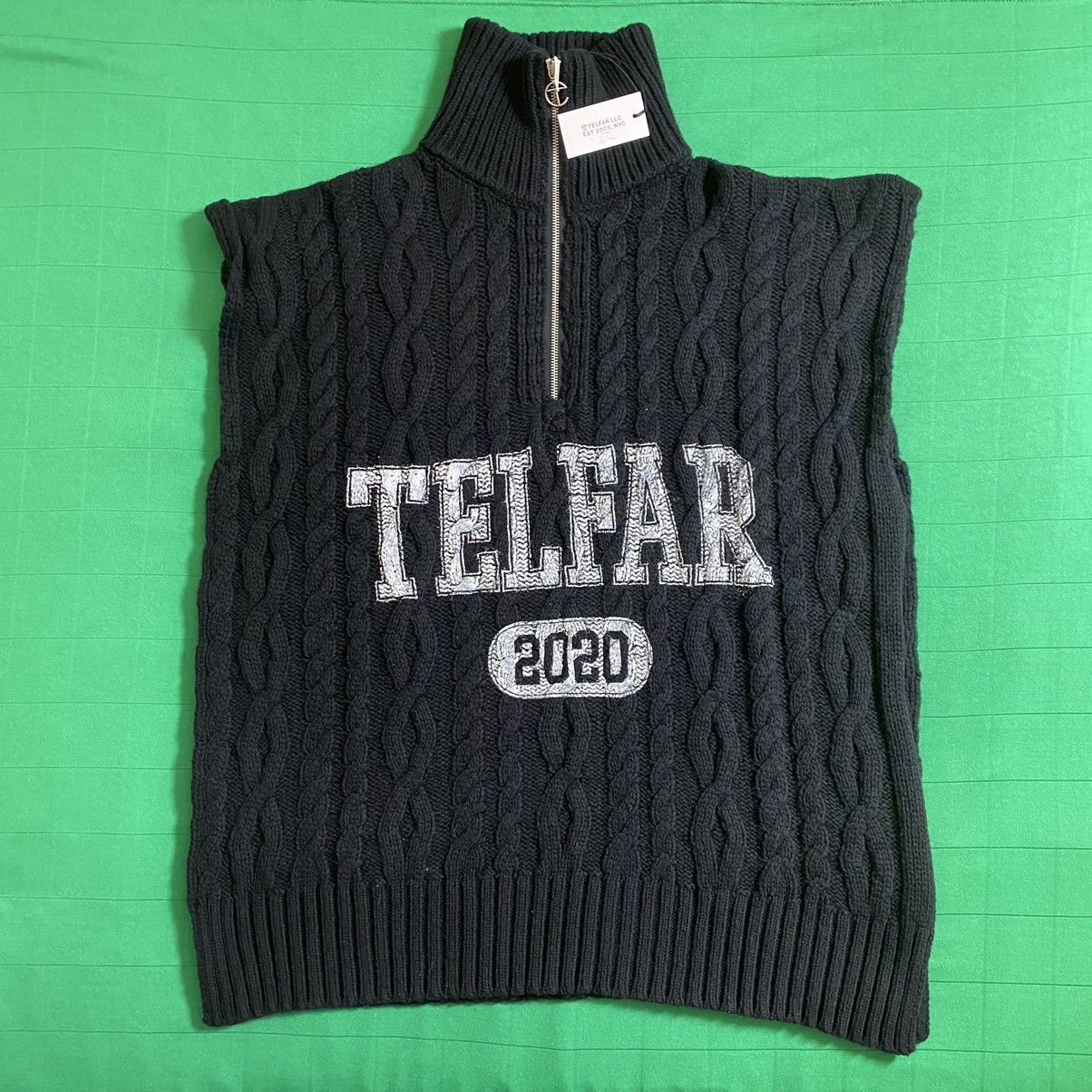 Image of Telfar Cable Knit Sideless Wrap Sweater in Black, Men's (Size Small)