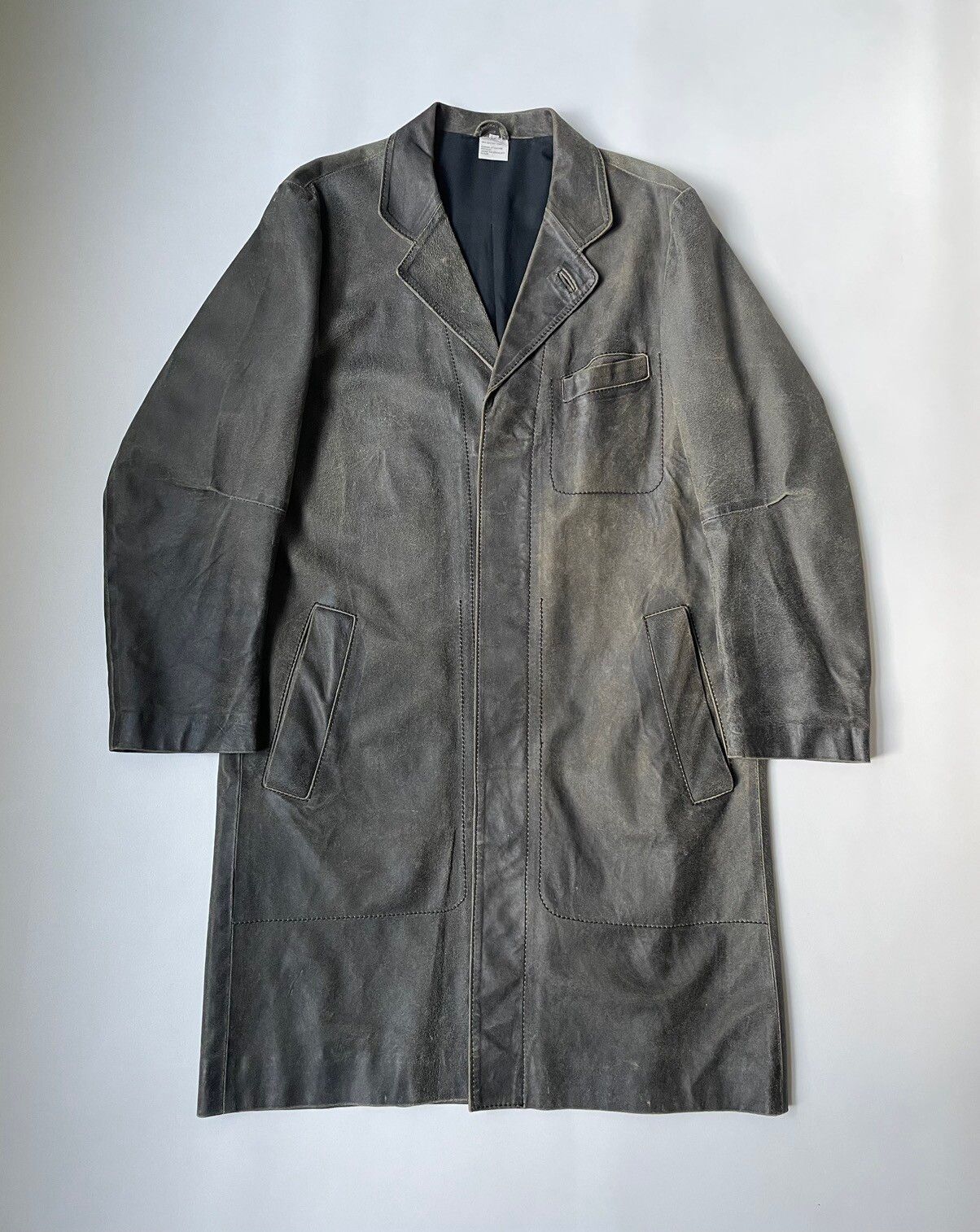 Pre-owned Ann Demeulemeester Cracked Brown Leather Overcoat