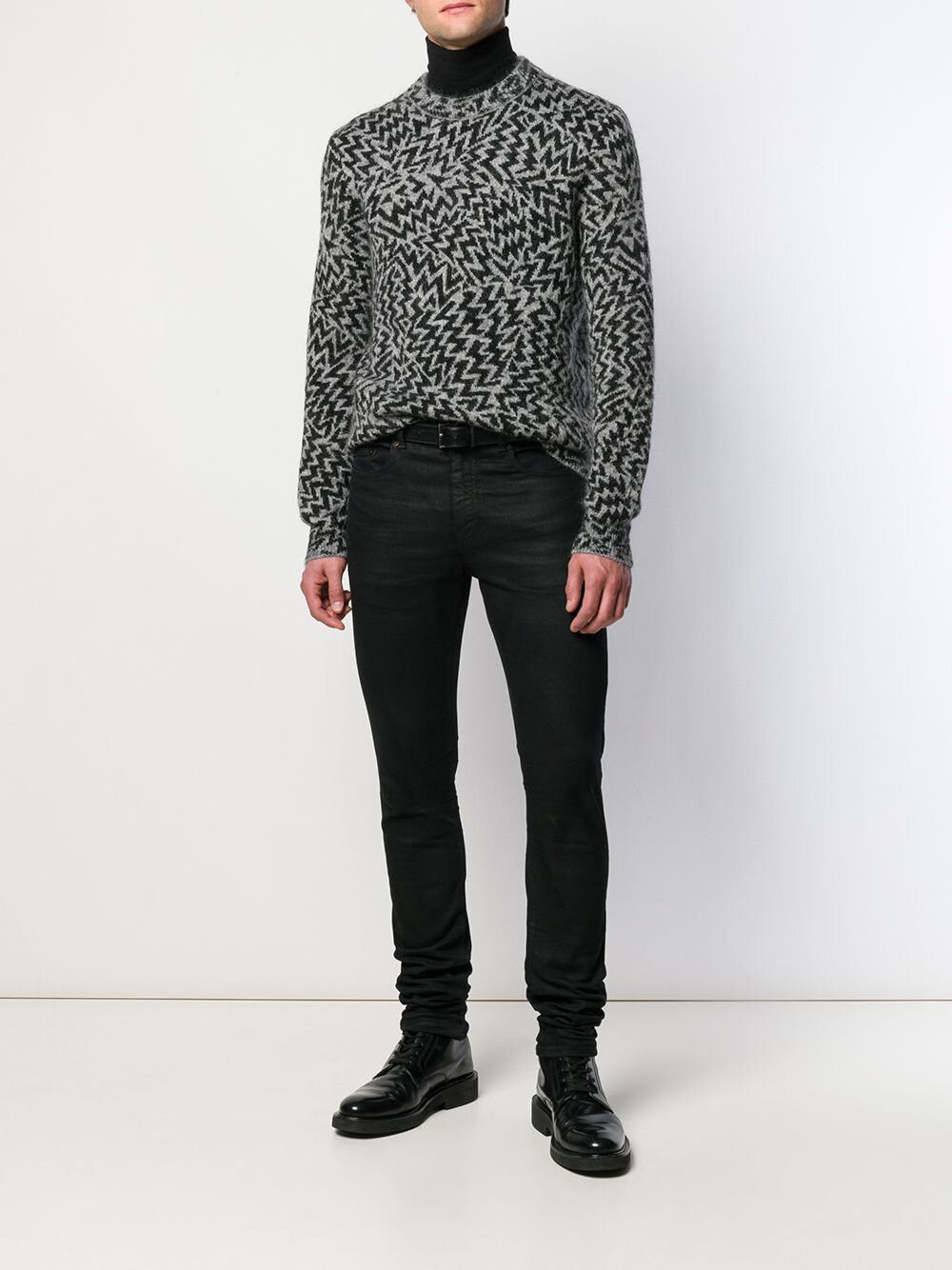 Saint Laurent Paris Saint Laurent Comics Jacquard Sweater - Black & Grey Mohair Size US S / EU 44-46 / 1 - 2 Thumbnail