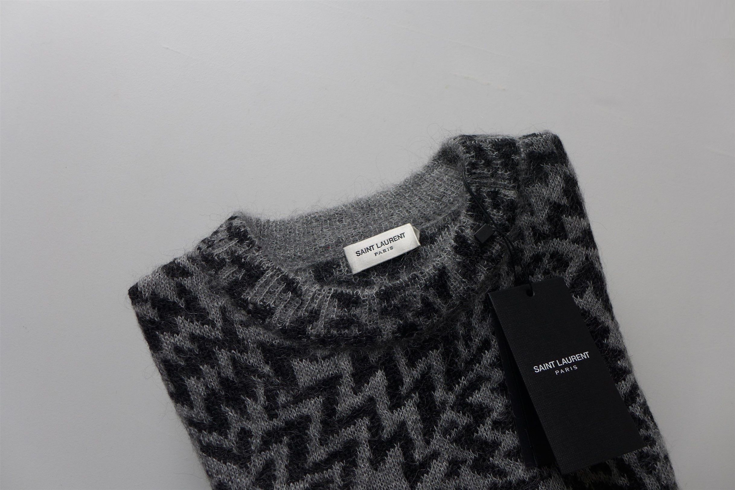 Saint Laurent Paris Saint Laurent Comics Jacquard Sweater - Black & Grey Mohair Size US S / EU 44-46 / 1 - 7 Thumbnail
