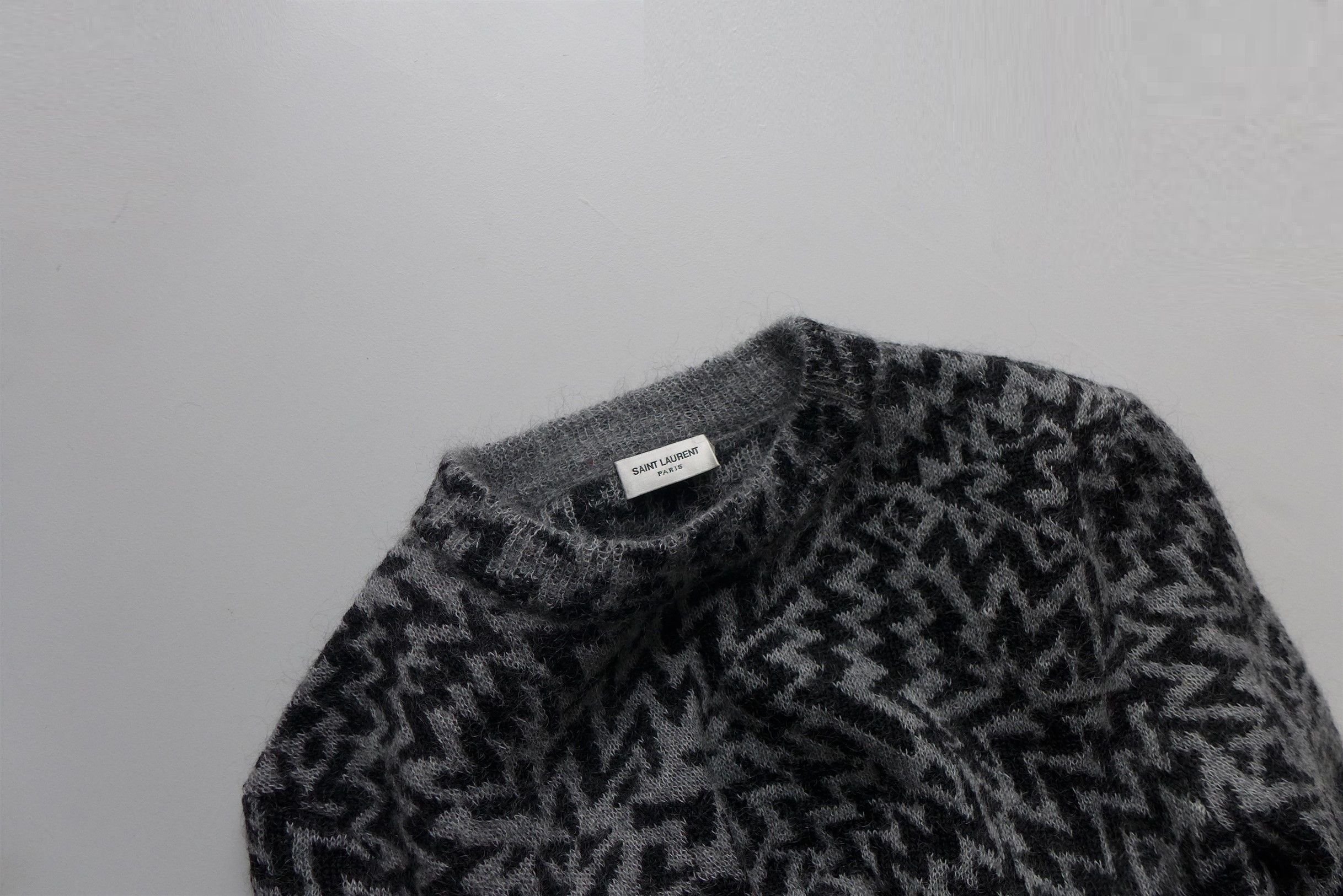 Saint Laurent Paris Saint Laurent Comics Jacquard Sweater - Black & Grey Mohair Size US S / EU 44-46 / 1 - 10 Thumbnail