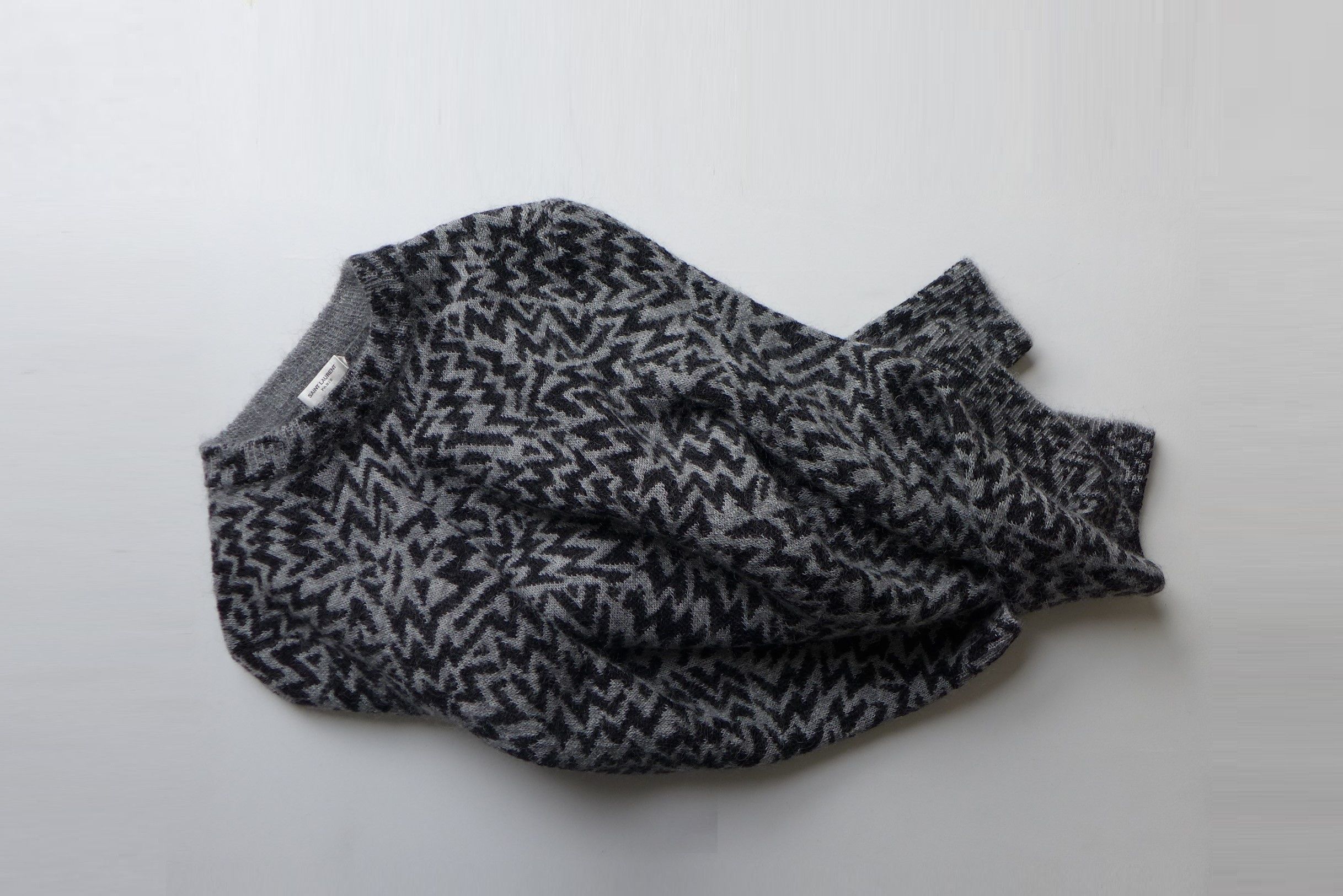 Saint Laurent Paris Saint Laurent Comics Jacquard Sweater - Black & Grey Mohair Size US S / EU 44-46 / 1 - 9 Thumbnail