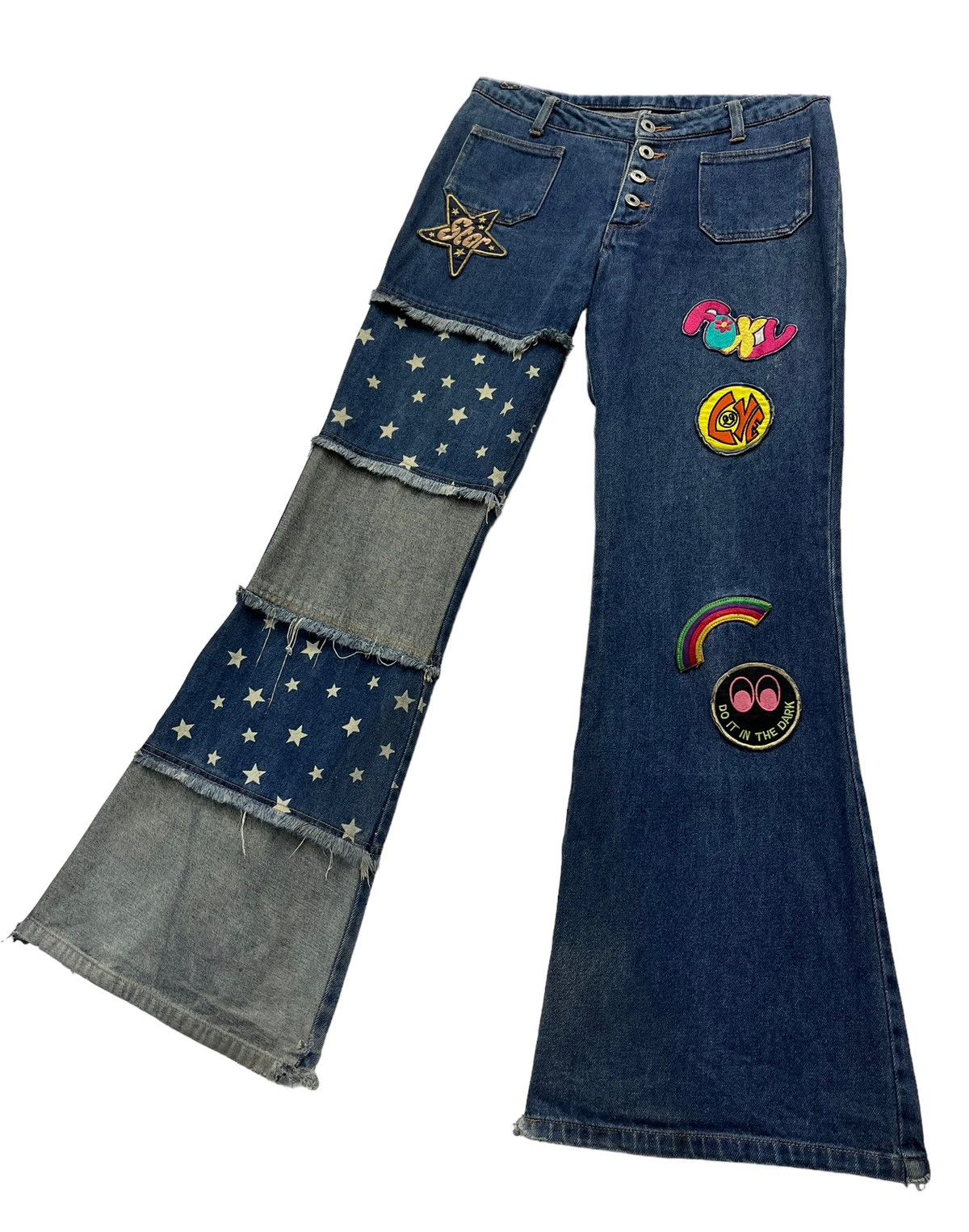 Japanese Brand FYE🔥FOXY Patches Hagi Patchwork Hysteric Star Design Flare Size US 29 - 3 Thumbnail