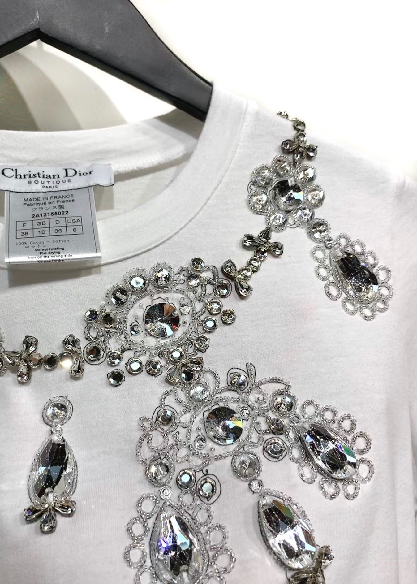 Dior Christian Dior Crystal Embellished White T-shirt Size S / US 4 / IT 40 - 5 Thumbnail