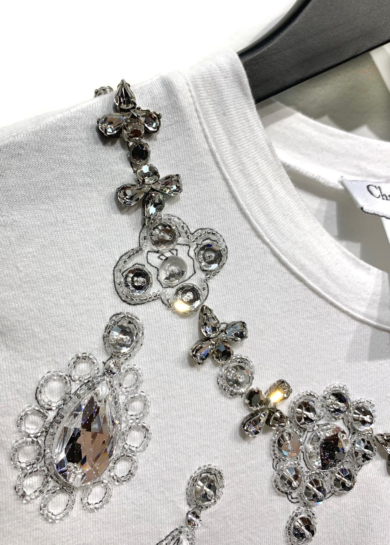 Dior Christian Dior Crystal Embellished White T-shirt Size S / US 4 / IT 40 - 6 Thumbnail