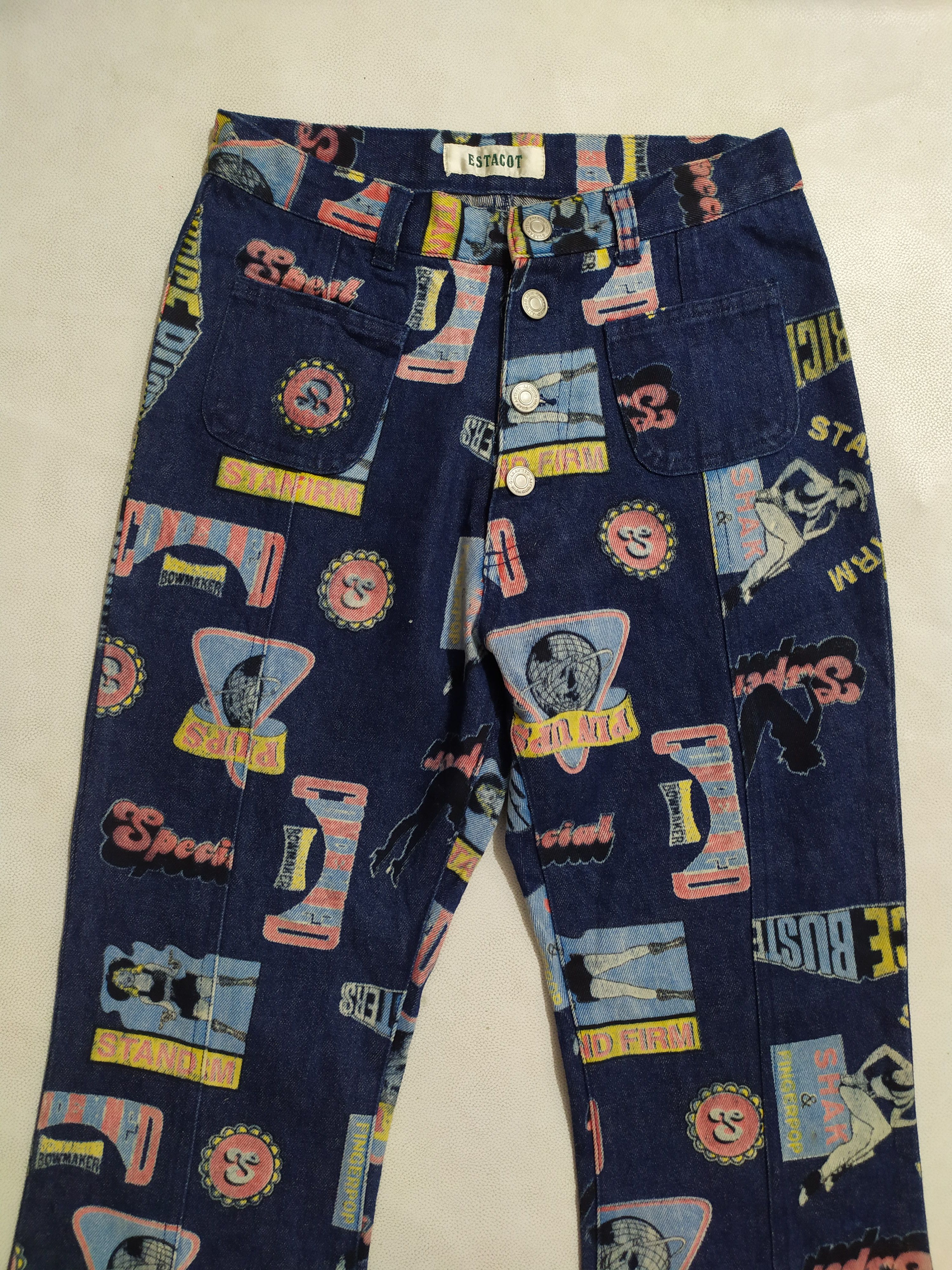 Japanese Brand 🔥Estacot Fullprint Art Bootcut Denim Jeans Pants Size 26" / US 2 / IT 38 - 2 Thumbnail