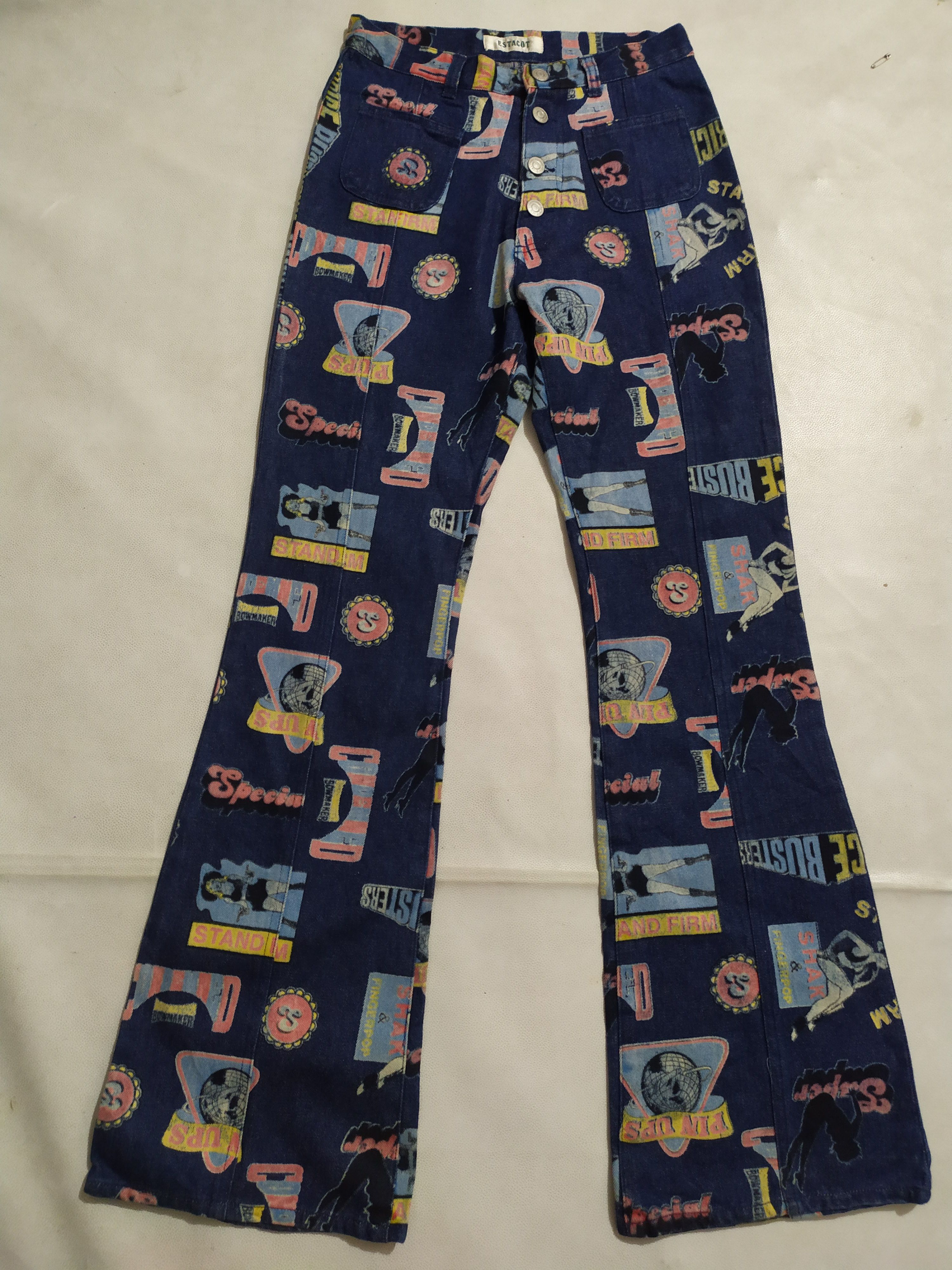 Japanese Brand 🔥Estacot Fullprint Art Bootcut Denim Jeans Pants Size 26" / US 2 / IT 38 - 1 Thumbnail