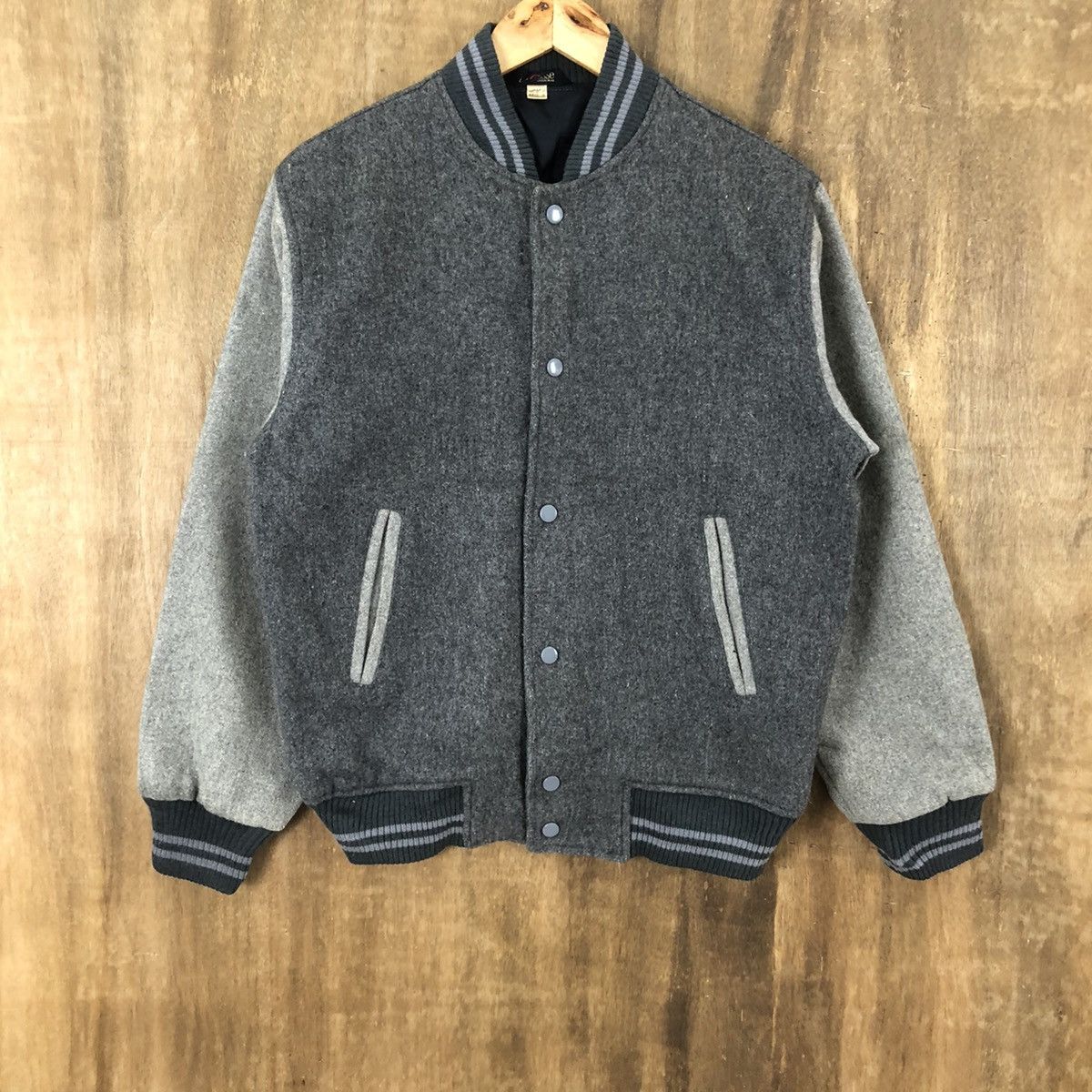 Japanese Brand Lacrosse casual wear Grey Wool Varsity Jacket #1859 Size US M / EU 48-50 / 2 - 3 Thumbnail