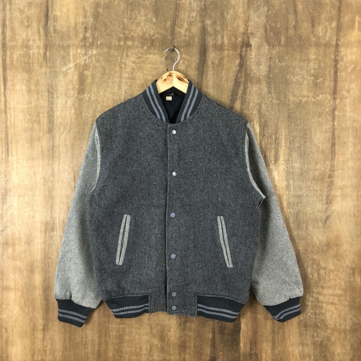 Japanese Brand Lacrosse casual wear Grey Wool Varsity Jacket #1859 Size US M / EU 48-50 / 2 - 1 Thumbnail