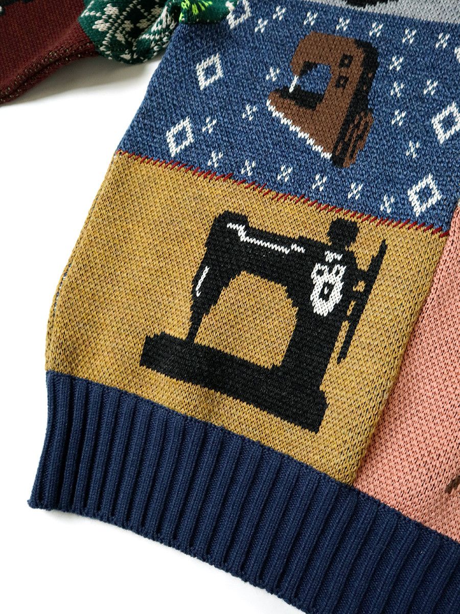 Kapital Kapital 5G Wool Sewing Machine Patchwork Crew Sweater Size US L / EU 52-54 / 3 - 6 Thumbnail