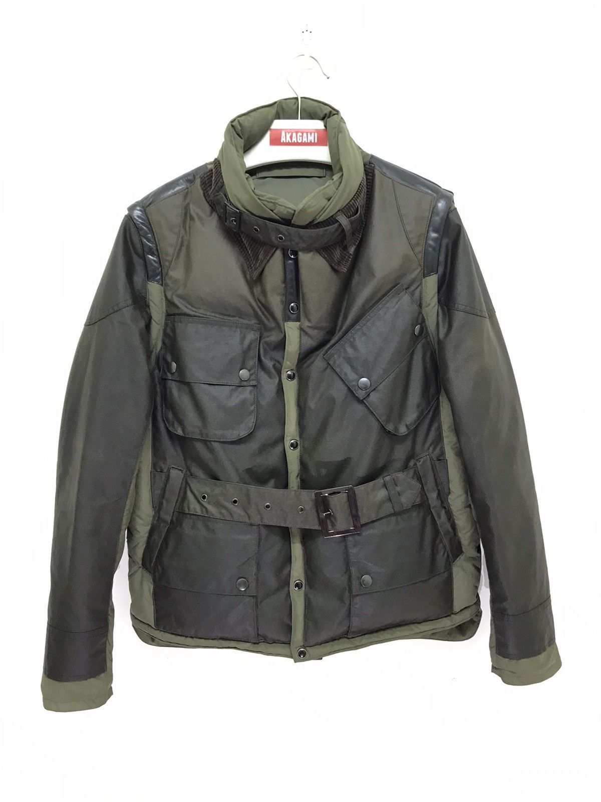 image of Miharayasuhiro Paratrooper Down Jacket Waxed Slim in Miltary Green, Men's (Size Medium)