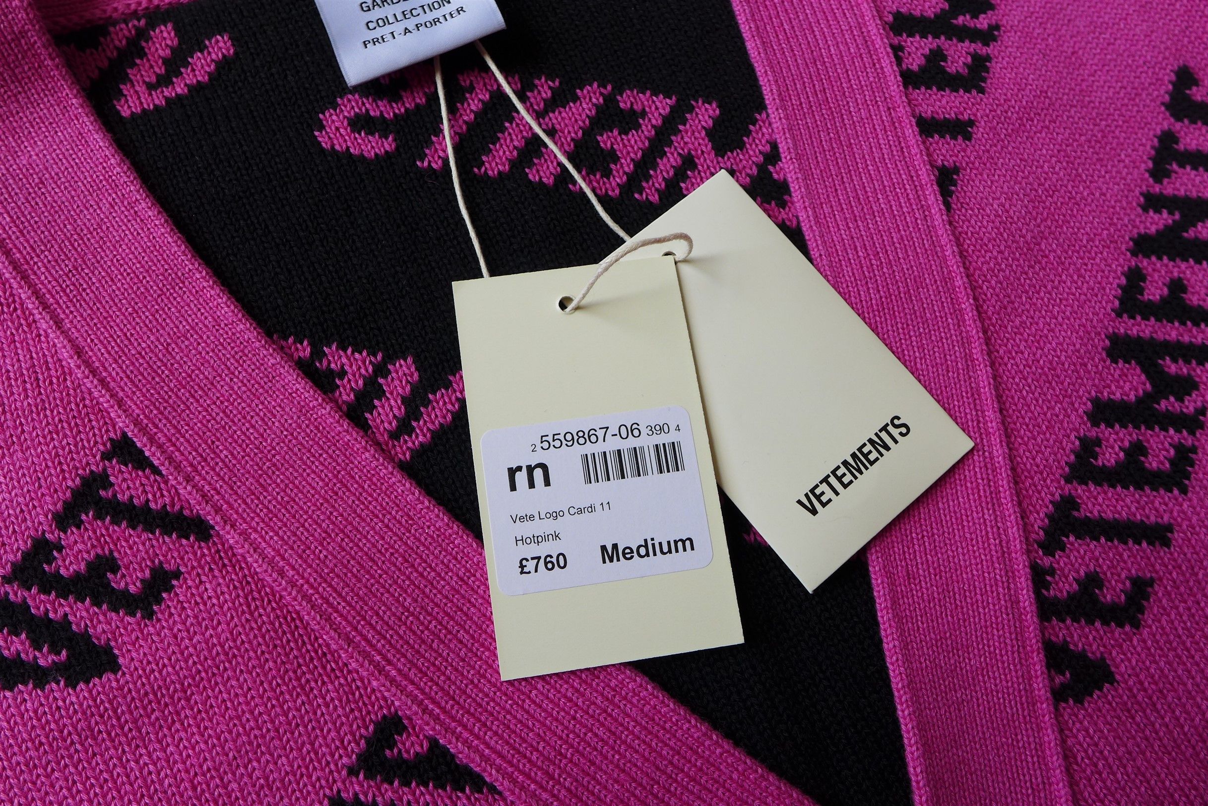 Vetements Vetements Logo Cardigan - Hot Pink Cotton & Cashmere Size US M / EU 48-50 / 2 - 6 Thumbnail
