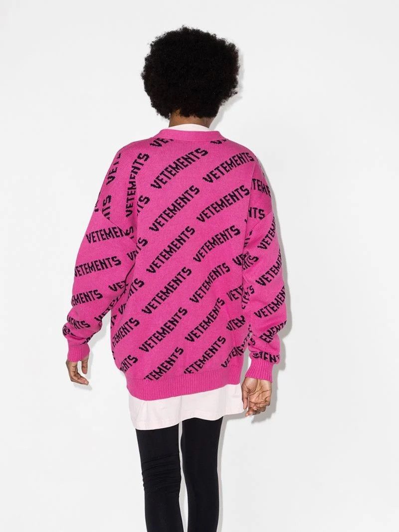 Vetements Vetements Logo Cardigan - Hot Pink Cotton & Cashmere Size US M / EU 48-50 / 2 - 1 Thumbnail