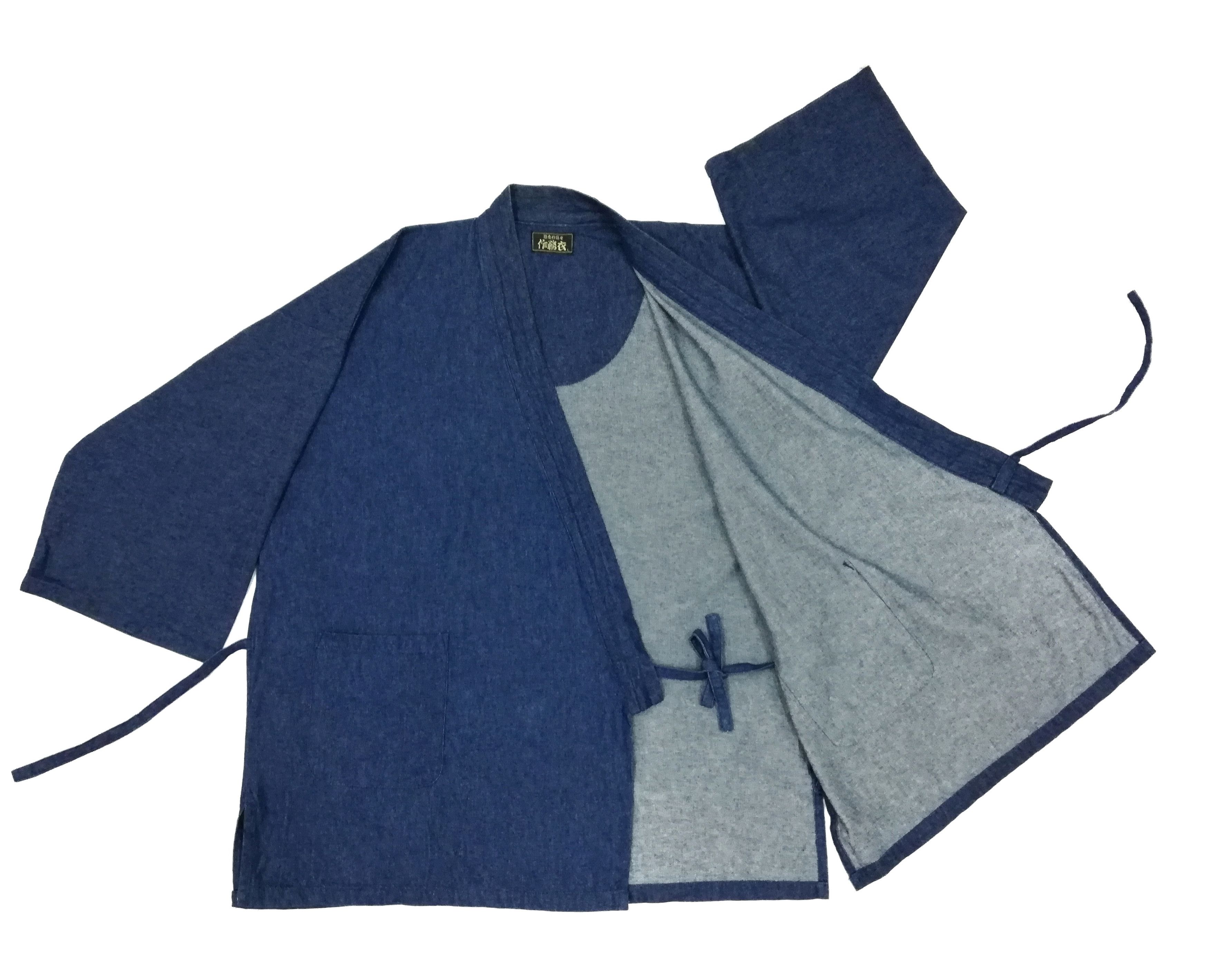 Indigo × Japanese Brand 🔥Natural Indigo Cotton Noragi Kimono Sanjuro Jacket🔥 Size US L / EU 52-54 / 3 - 1 Thumbnail