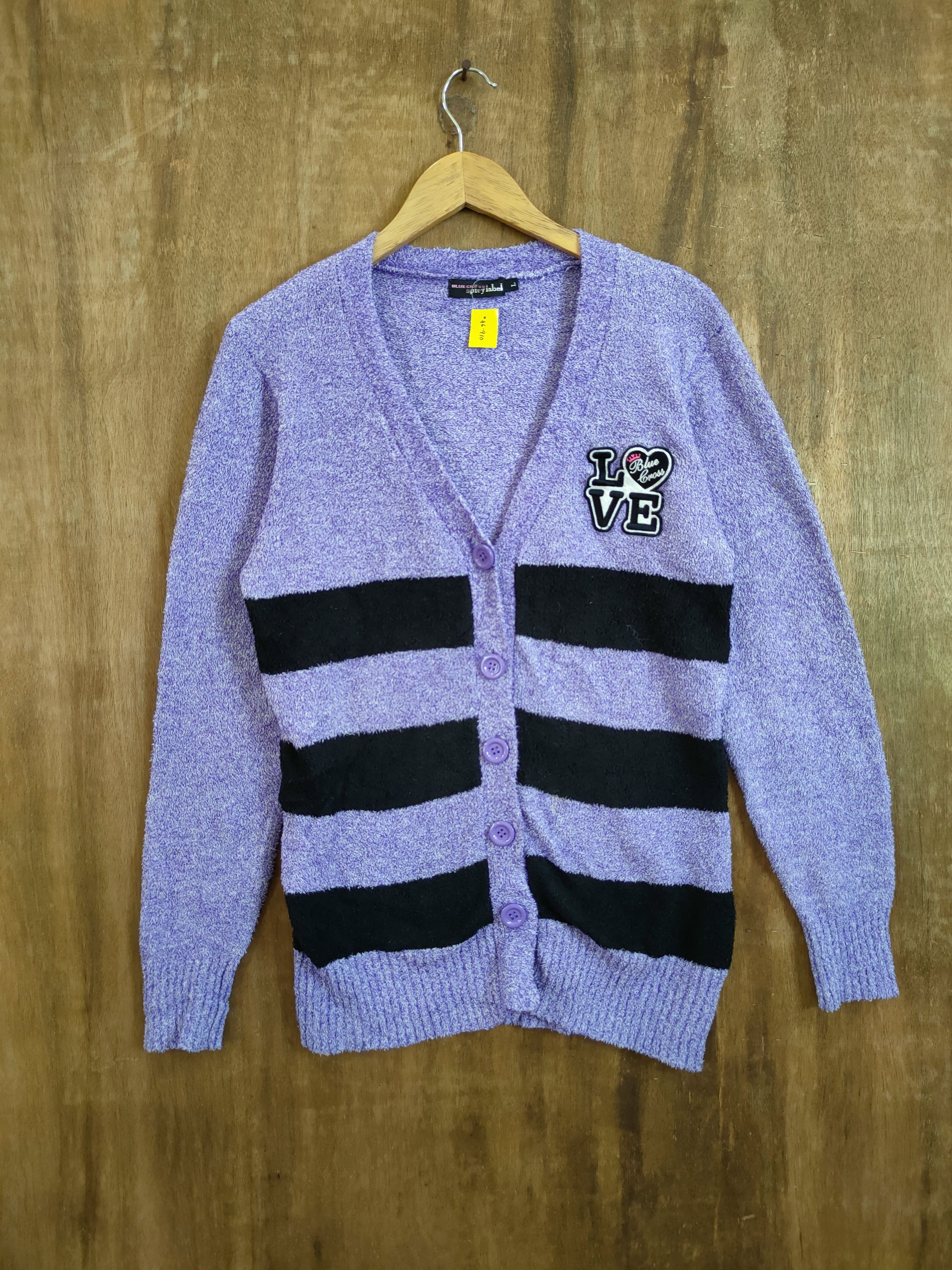 Vintage DL Blue Cross Spicy Label purple cardigan fleece #46-910 Size L / US 10 / IT 46 - 1 Thumbnail