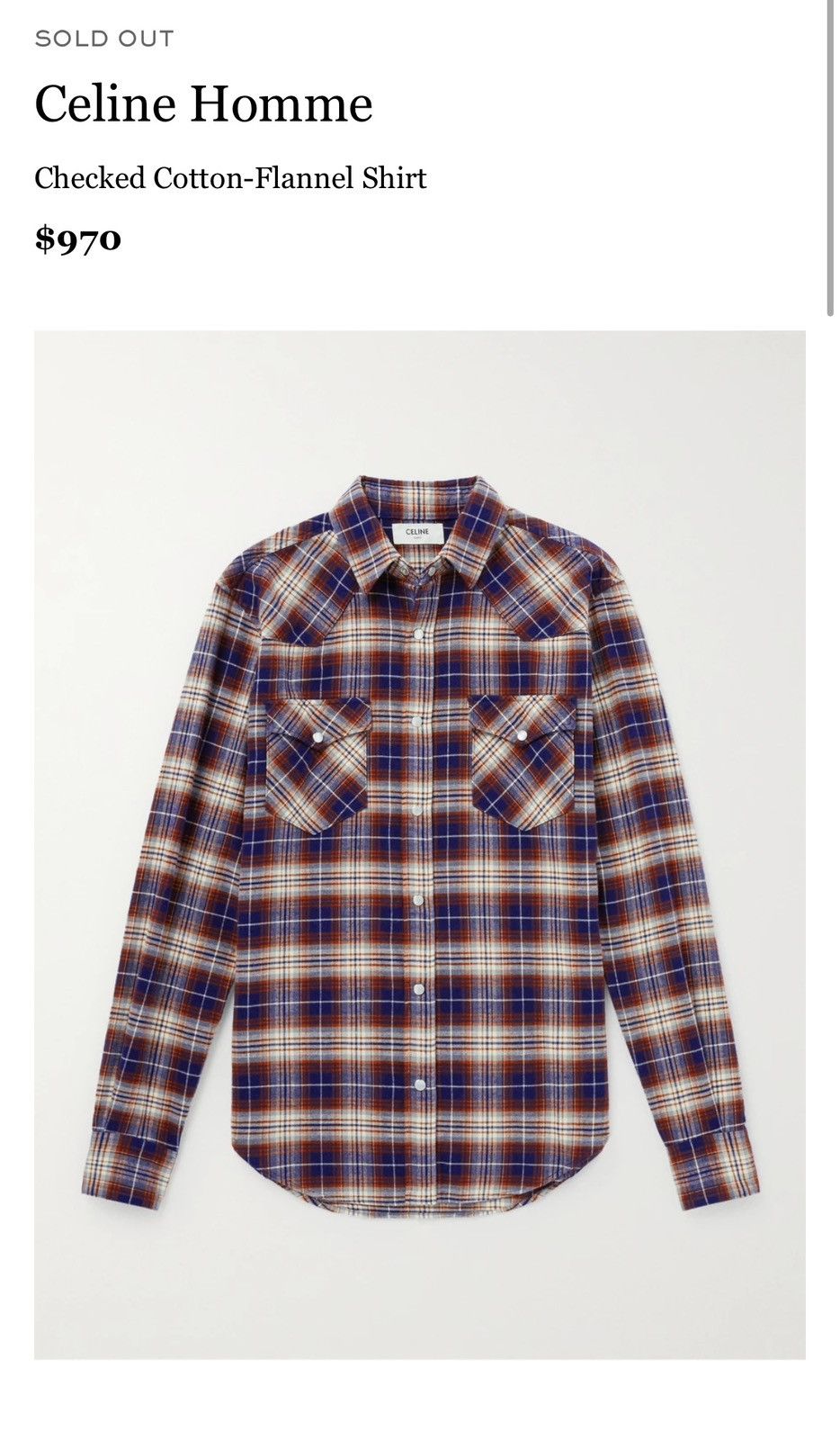 Celine × Hedi Slimane $970 FW21 Celine Teen Knight Flannel shirt Hedi Slimane Size US M / EU 48-50 / 2 - 1 Thumbnail