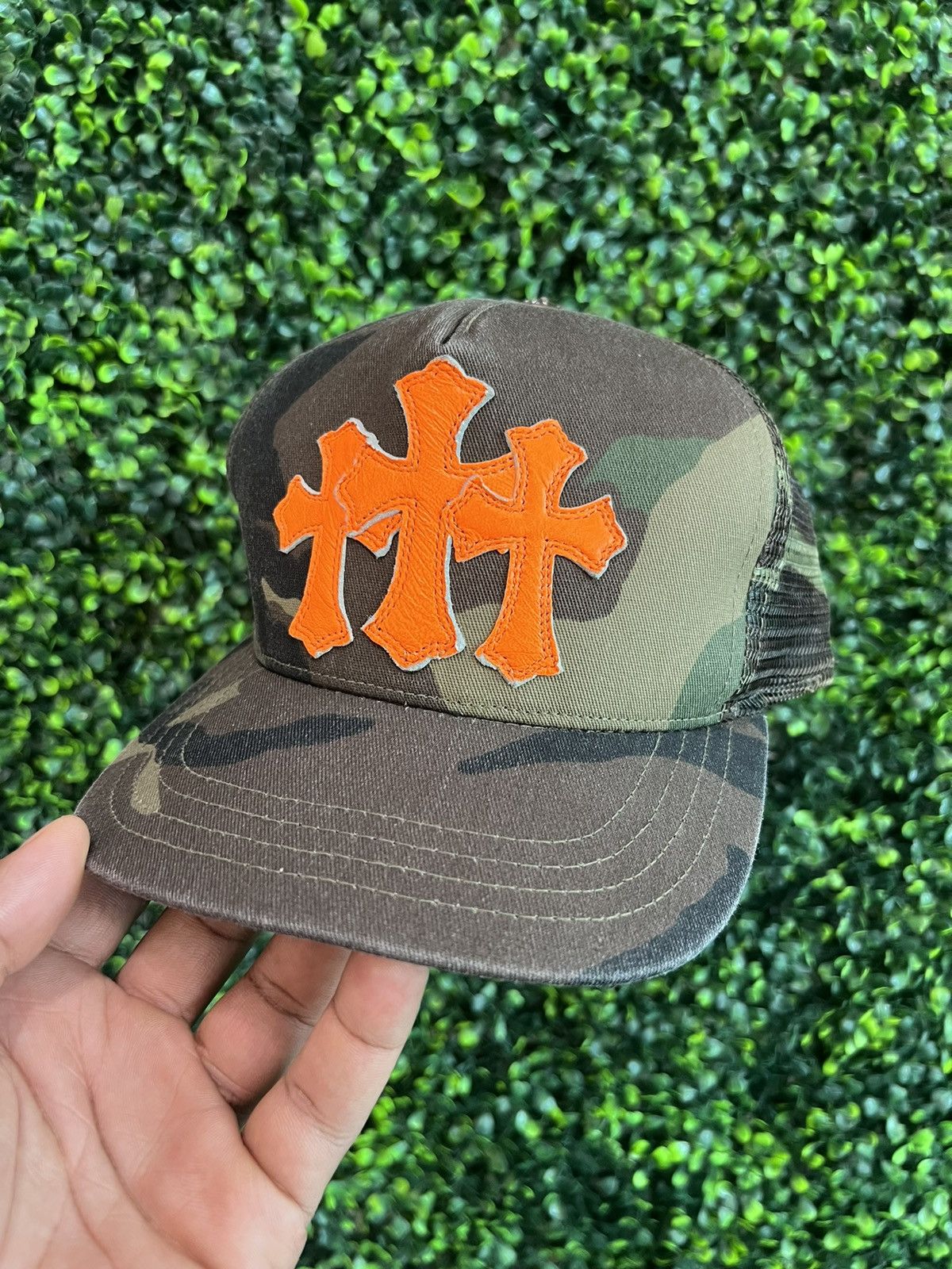 Chrome Hearts Chrome Hearts Orange triple cross Cemetery Camo hat 