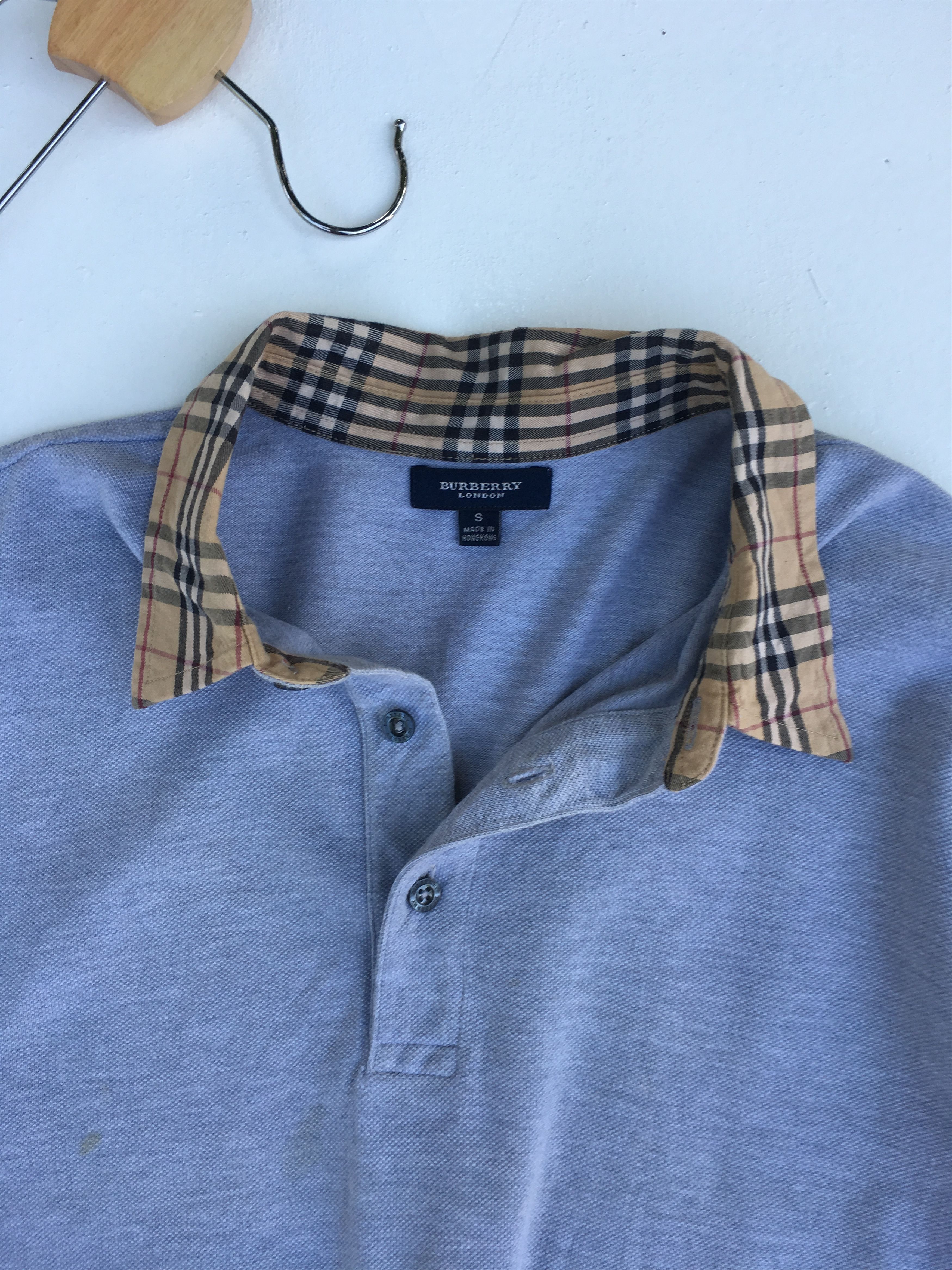 image of Burberry's Longsleeve Polo Shirt in Light Blue, Men's (Size Small)