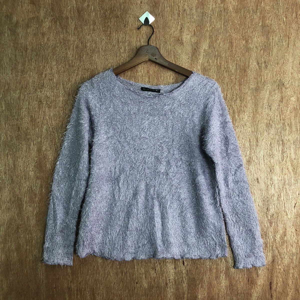 image of Coloured Cable Knit Sweater x Homespun Knitwear Gorge Light Purple Mohair Shag Shaggy Knitwear (Siz