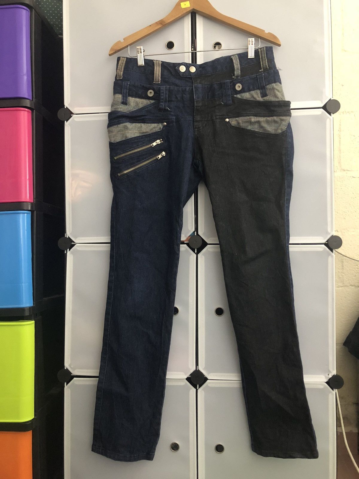 Japanese Brand × Vintage Japanese Brand Manydope Double Waist 2 Tones Denim Size US 31 - 1 Thumbnail