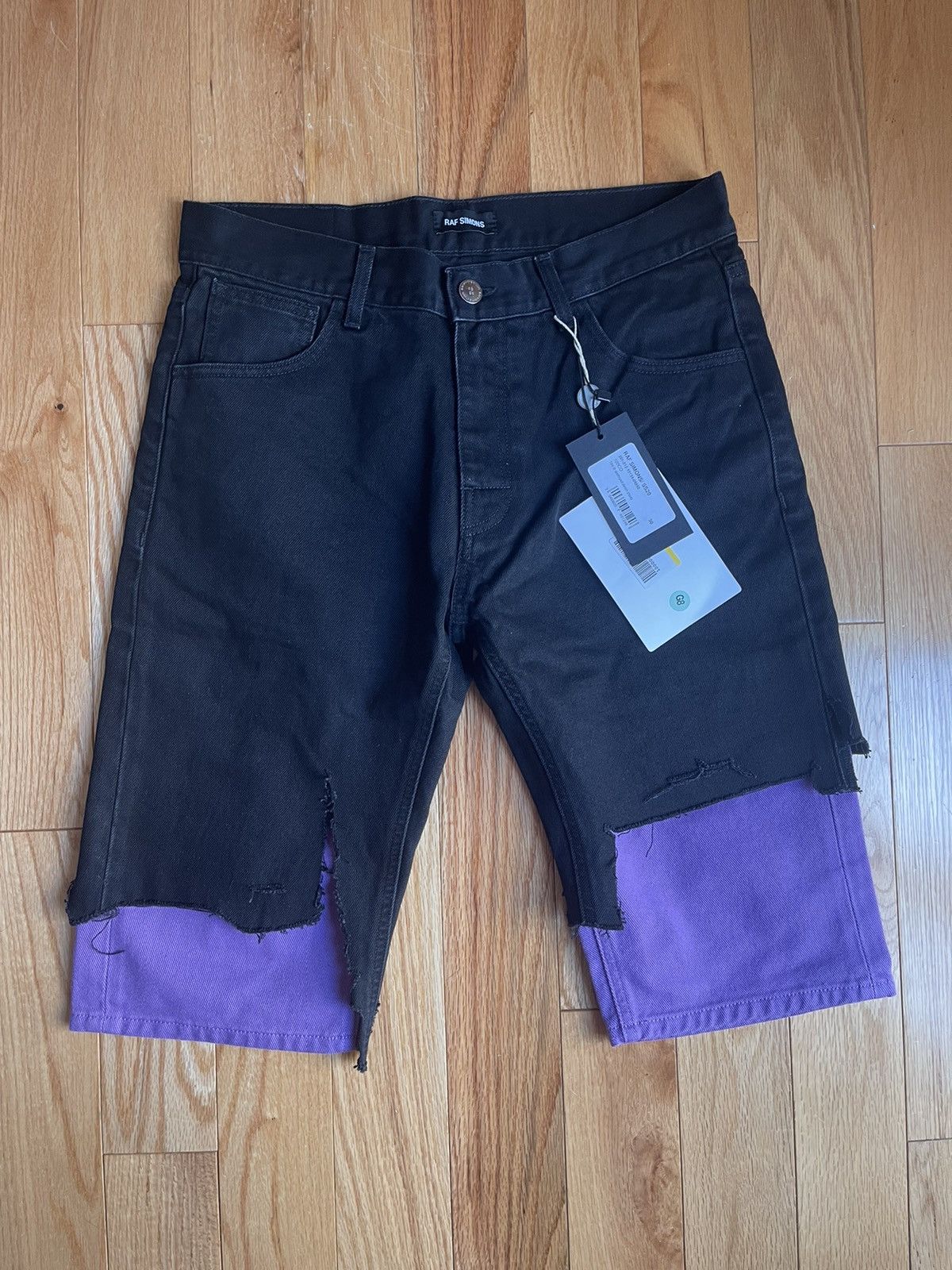 image of Raf Simons Destroyed Denim Shorts in Black, Men's (Size 30)