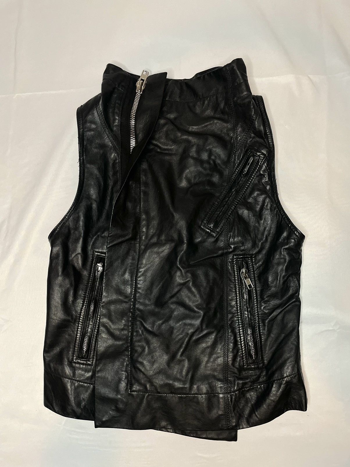 image of Rick Owens Leather Sleeveless Jacket in Black, Women's (Size Small)