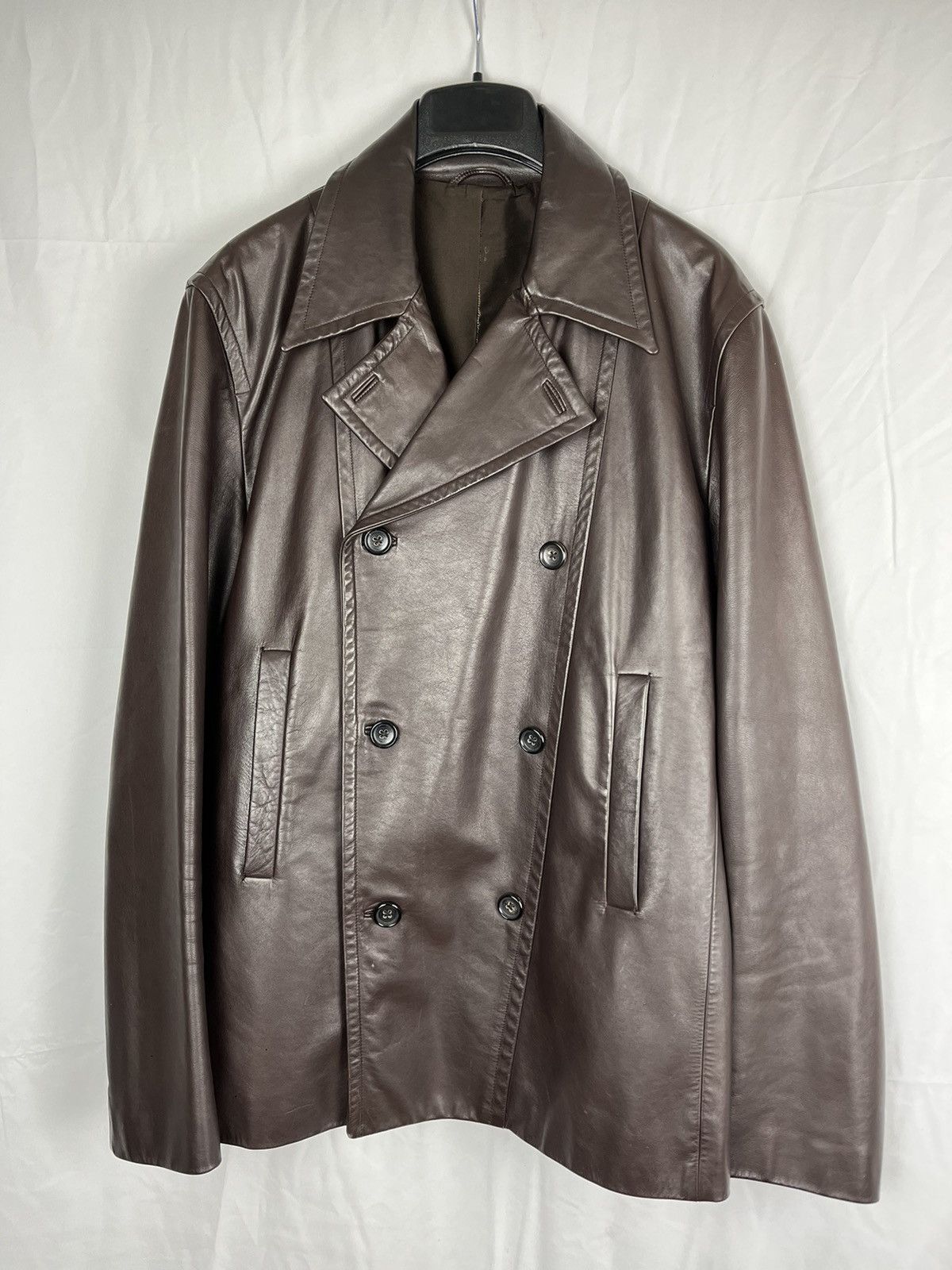 Pre-owned Jil Sander Archive Jil-era Buttery Double Breasted Calf Pea Coat In Brown