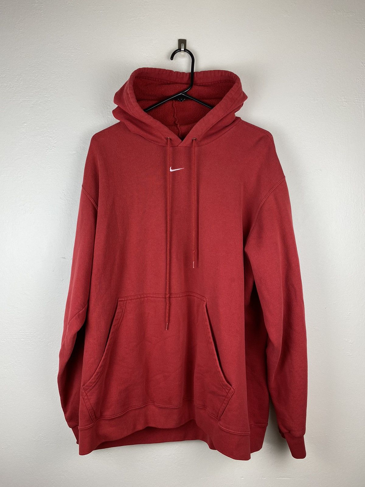 image of Nike Center Swoosh Hoodie Sweatshirt Red Silver Tag, Men's (Size XL)