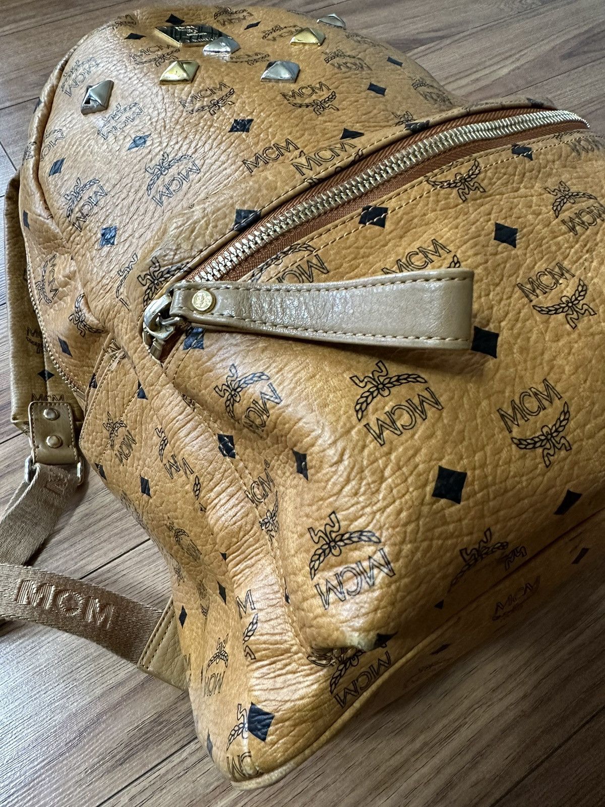 Designer MCM Cognac Backpack with Studs Designer Bag Size ONE SIZE - 3 Thumbnail
