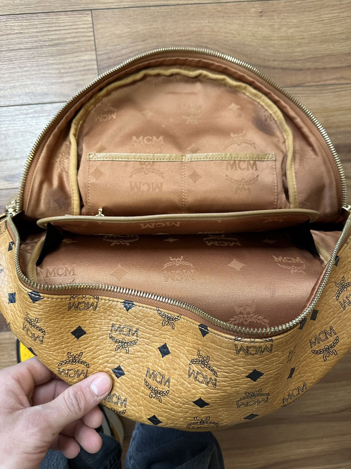 Designer MCM Cognac Backpack with Studs Designer Bag Size ONE SIZE - 8 Thumbnail