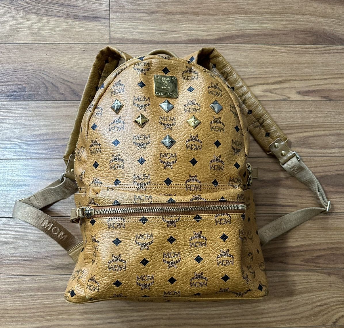Designer MCM Cognac Backpack with Studs Designer Bag Size ONE SIZE - 1 Thumbnail