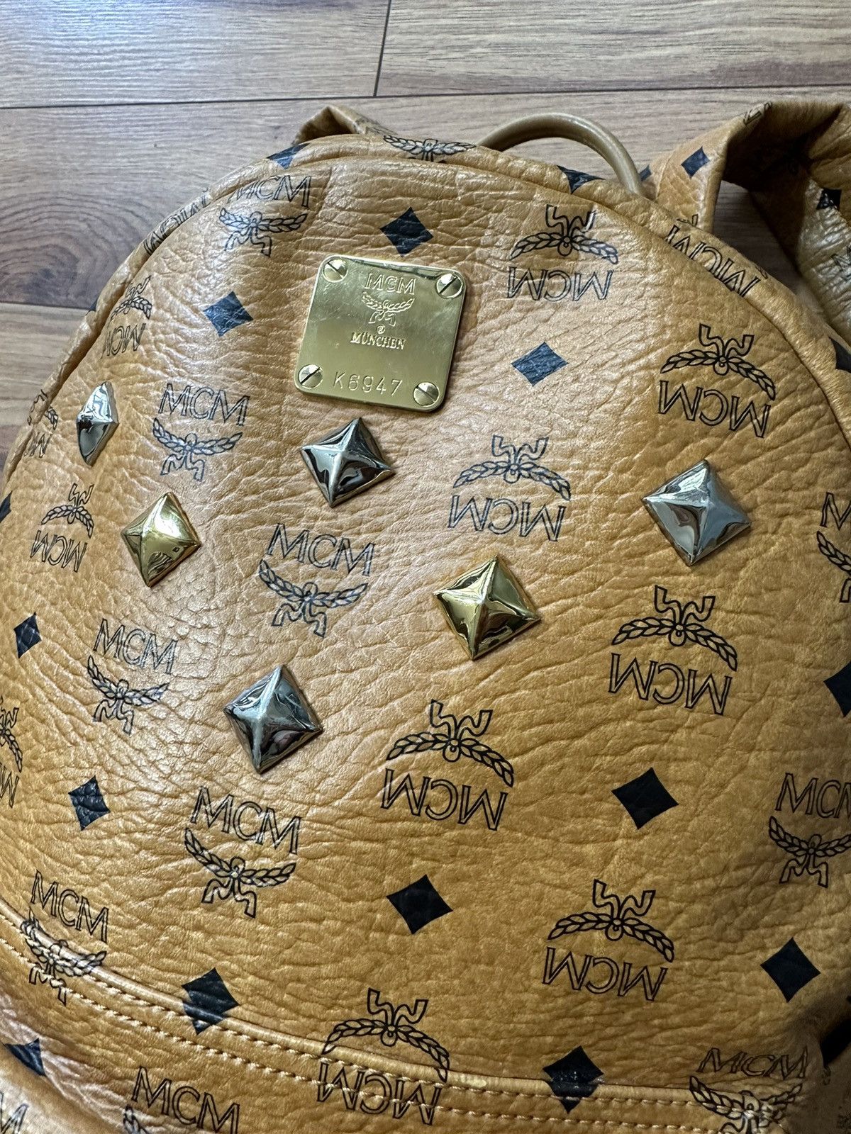 Designer MCM Cognac Backpack with Studs Designer Bag Size ONE SIZE - 2 Thumbnail