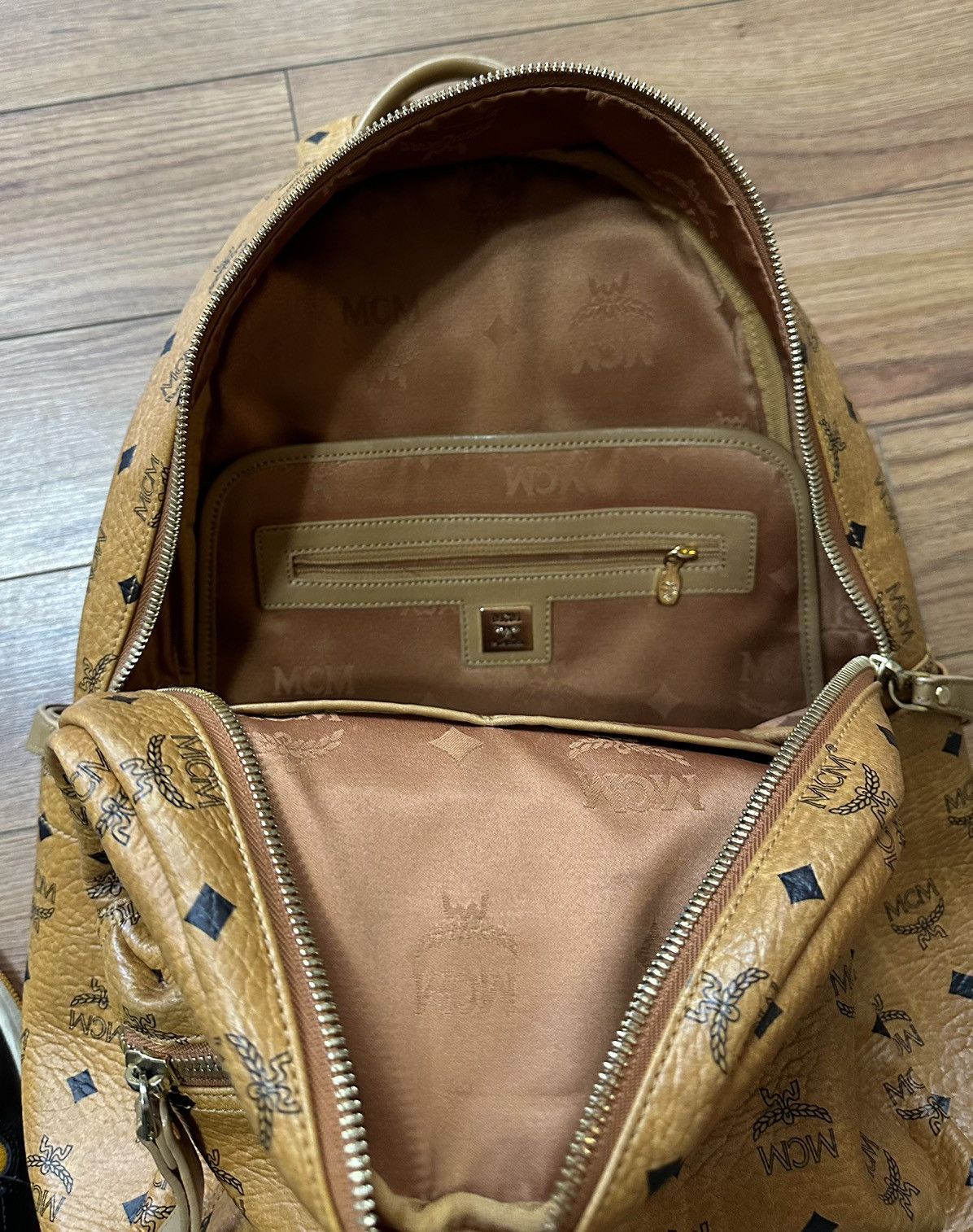 Designer MCM Cognac Backpack with Studs Designer Bag Size ONE SIZE - 6 Thumbnail