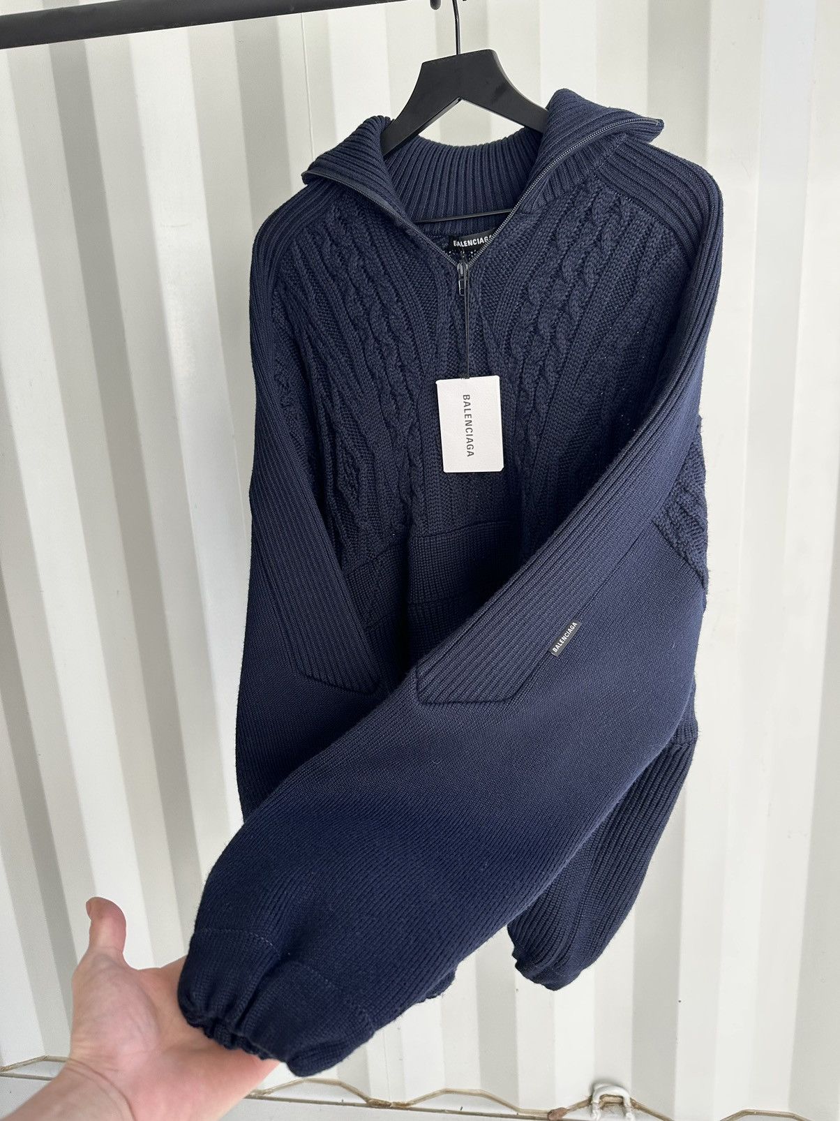 image of Balenciaga 1/4 Zip Knit Sweater Oversize in Blue, Men's (Size XS)