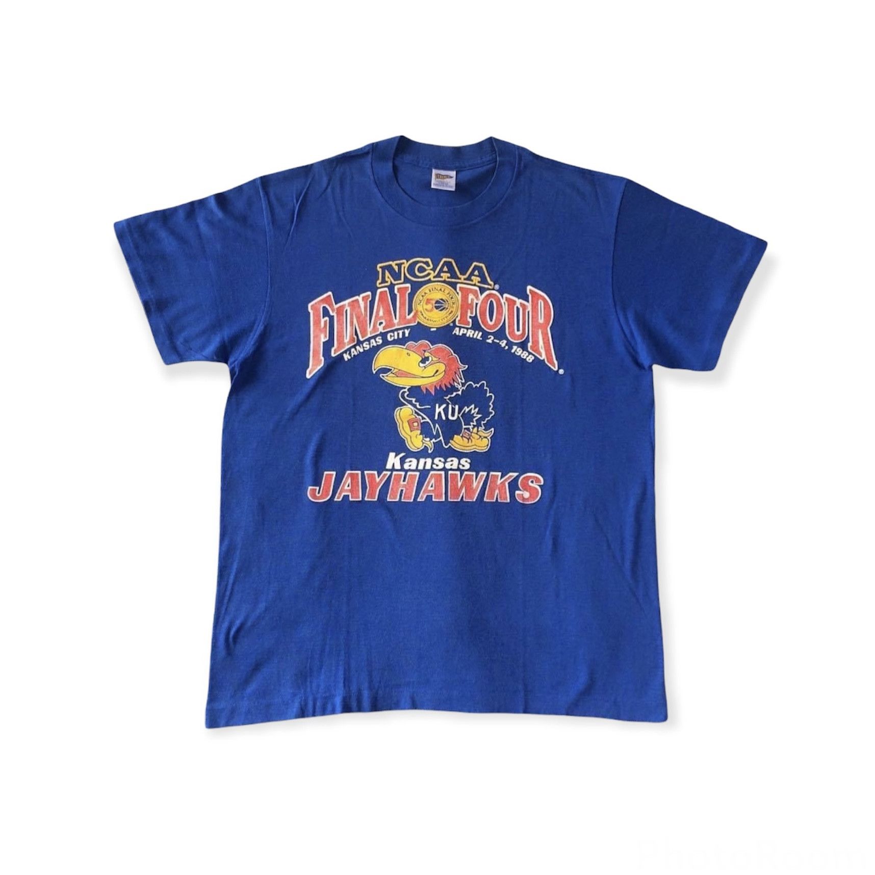 image of NBA x NCAA Vintage 80's NCAA Final Four Kansas Jayhawks Tshirt in Blue, Men's (Size Large)