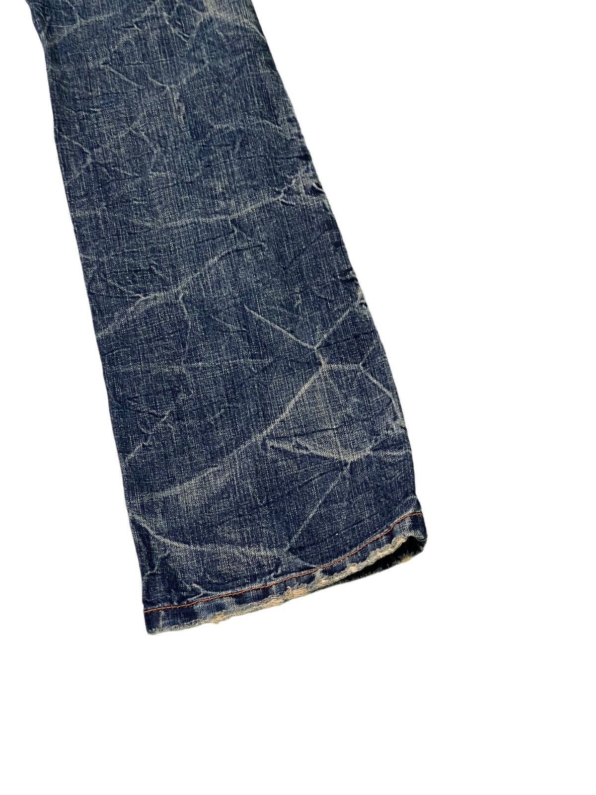 Japanese Brand Flare Jeans Ozz Pinball Distress Denim Acid Wash 1🟦8 Size US 29 - 15 Thumbnail